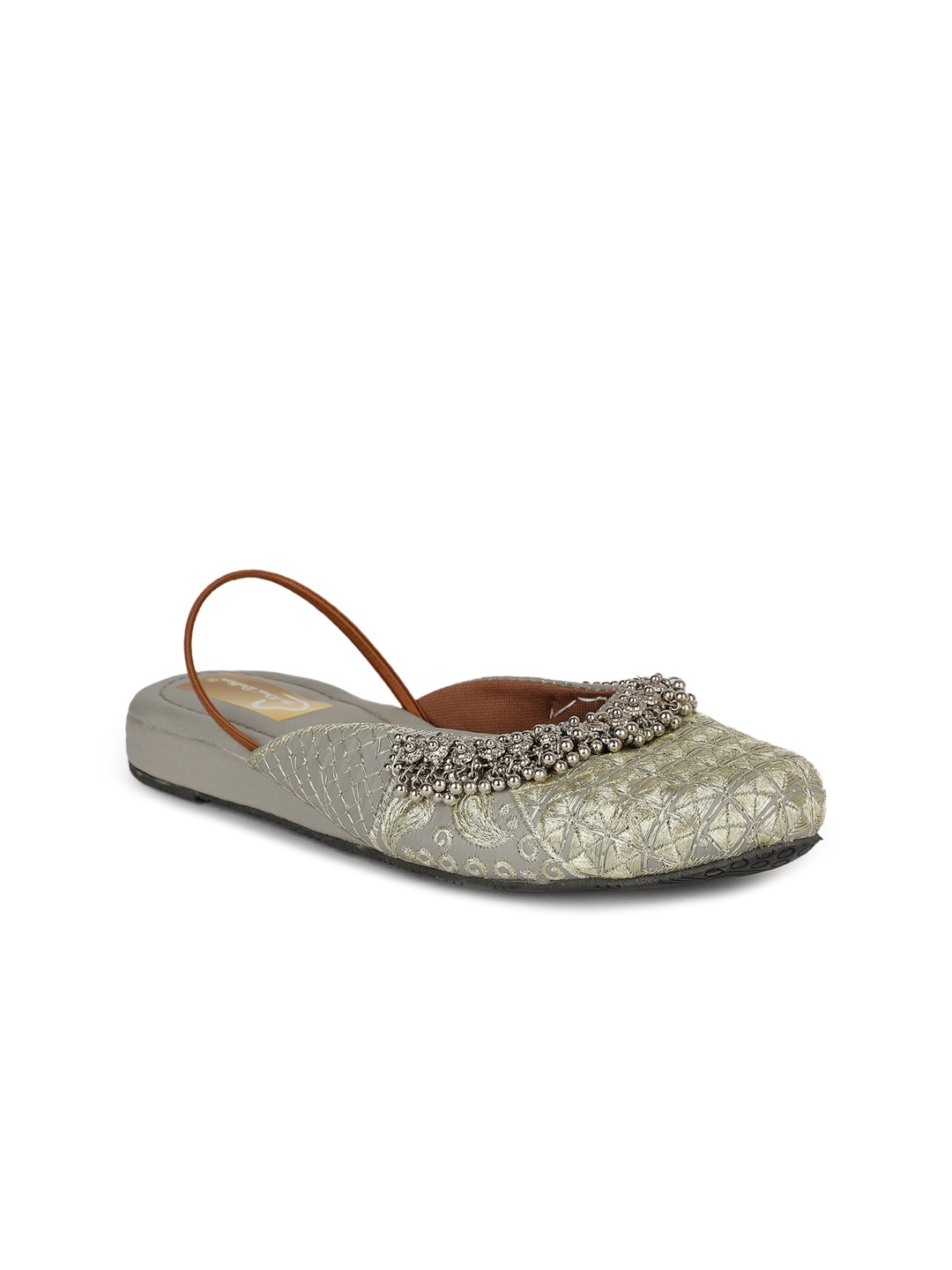 

The Desi Dulhan Embellished Embroidered Ethnic Mules With Backstrap, Grey