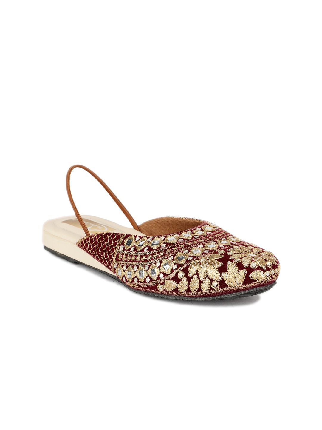 

The Desi Dulhan Ethnic Embroidered Mules With Backstrap, Maroon