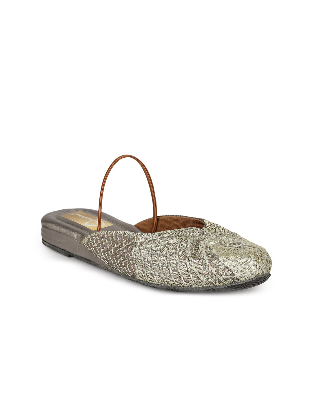 

The Desi Dulhan Ethnic Embroidered Mules With Backstrap, Grey