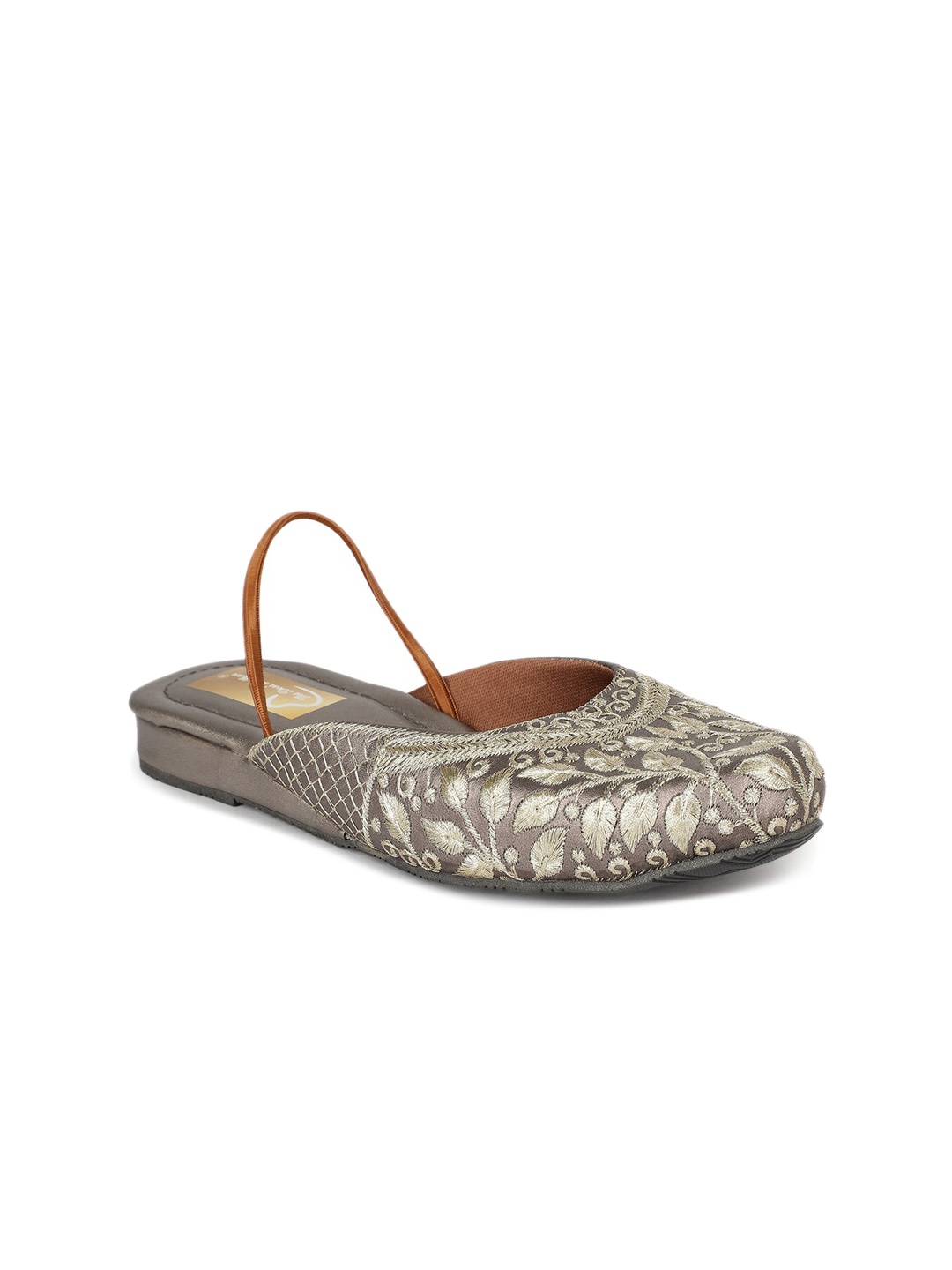 

The Desi Dulhan Ethnic Embroidered Mules With Backstrap, Grey