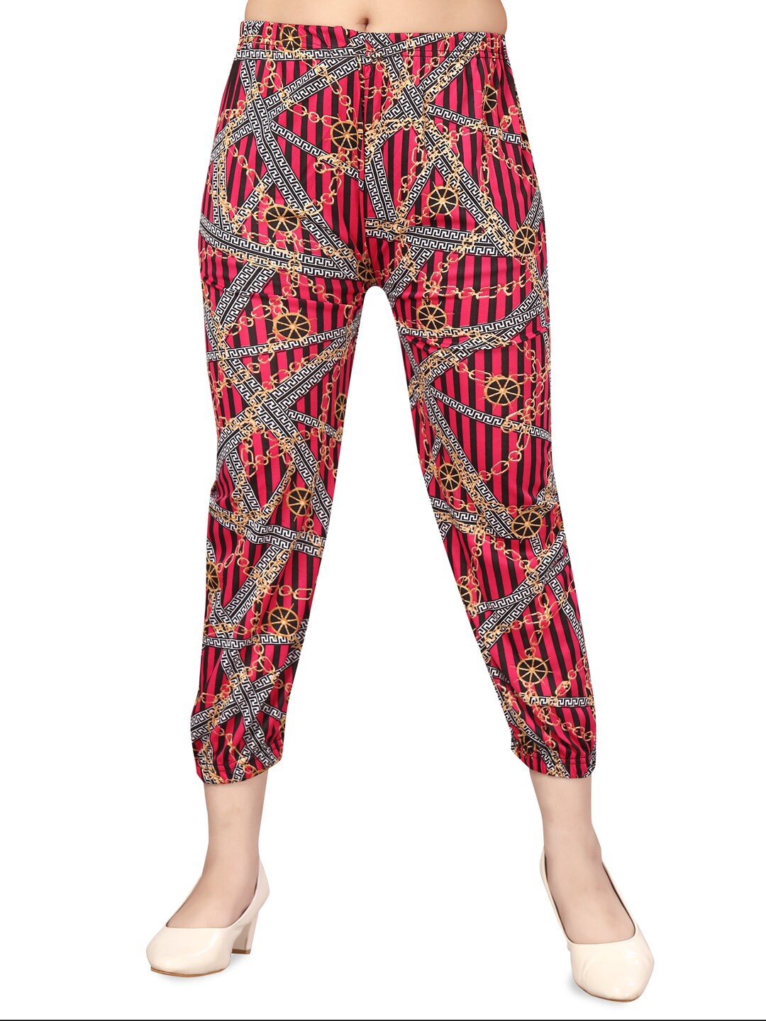 

BAESD Abstract Printed Cotton Capris Pants, Red