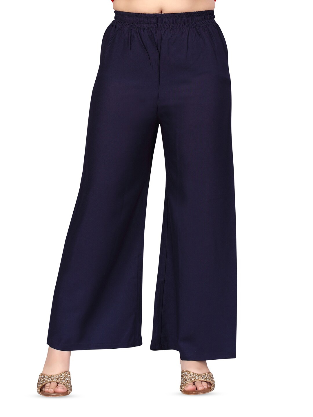 

BAESD Girls Mid Rise Cotton Palazzos, Navy blue