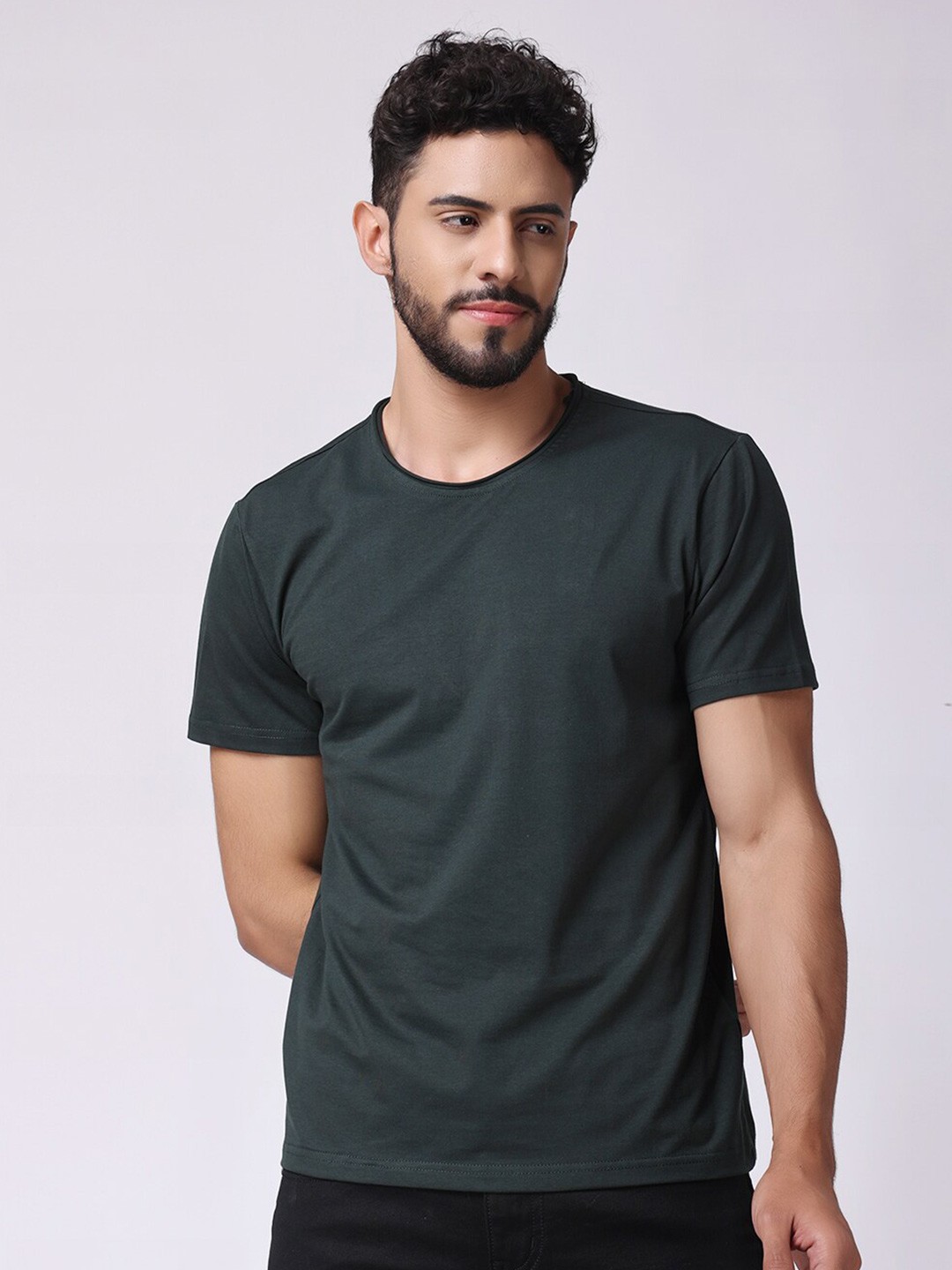 

The Label Bar Round Neck Cotton Casual T-Shirt, Black