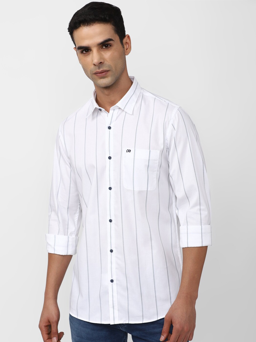

Peter England Casuals Slim Fit Striped Pure Cotton Casual Shirt, Grey