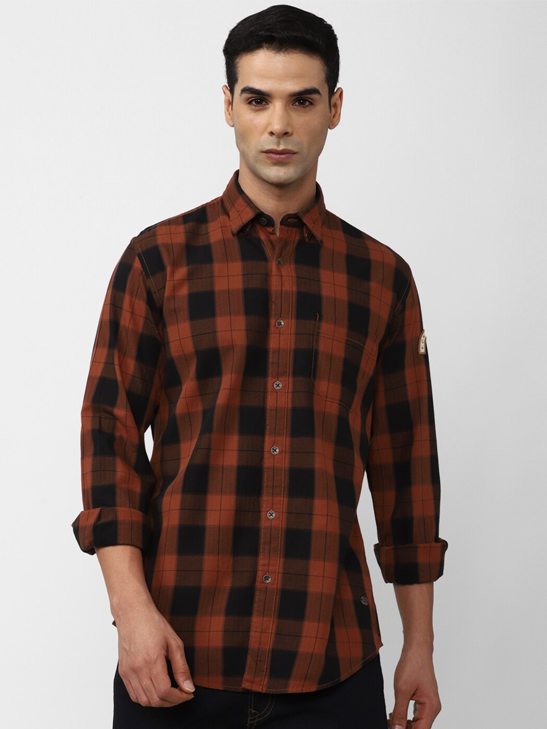

Peter England Casuals Slim Fit Buffalo Checked Pure Cotton Casual Shirt, Orange