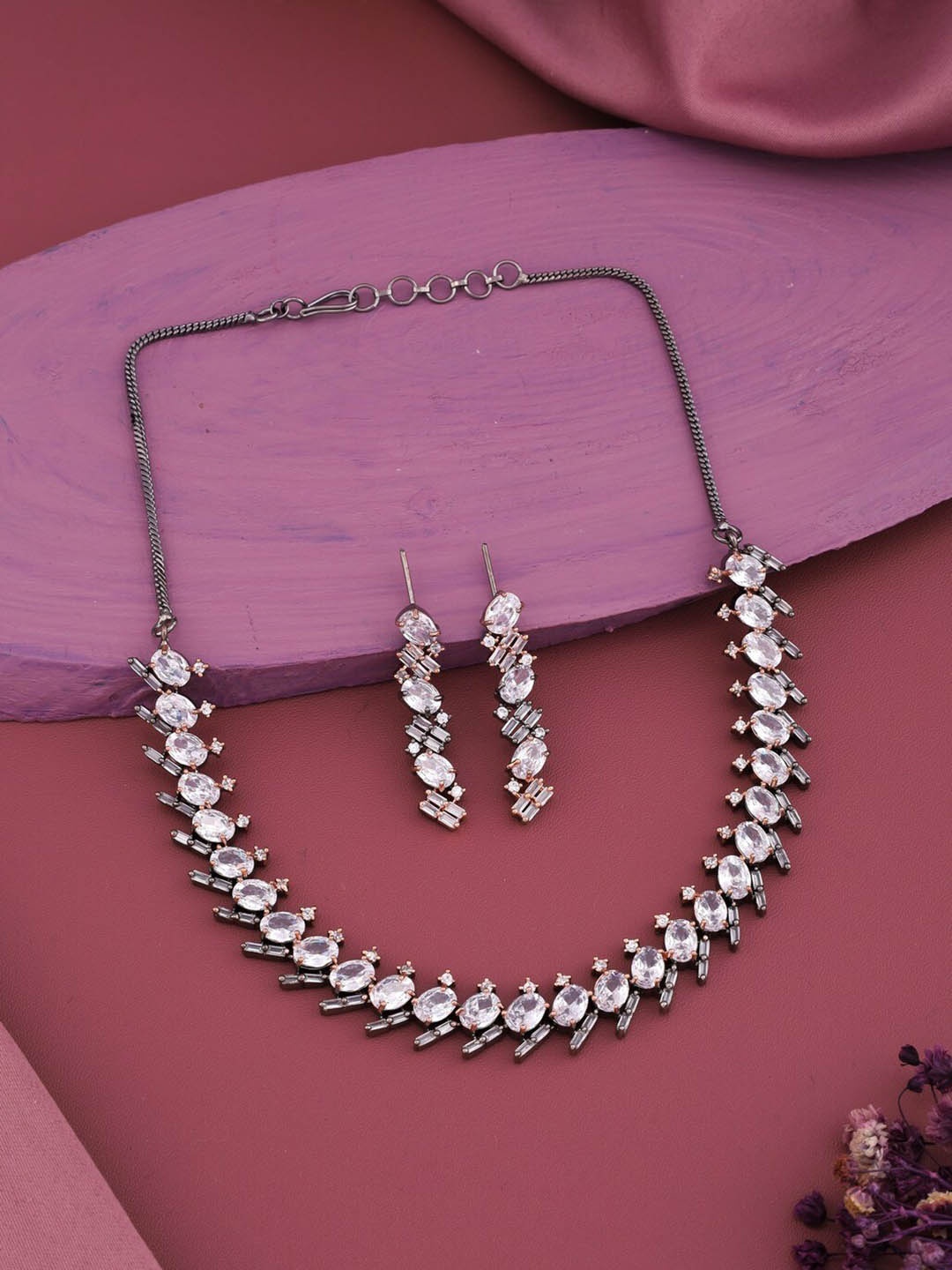 

Vita Bella Rhodium-Plated AD-Studded Jewellery Set, Silver