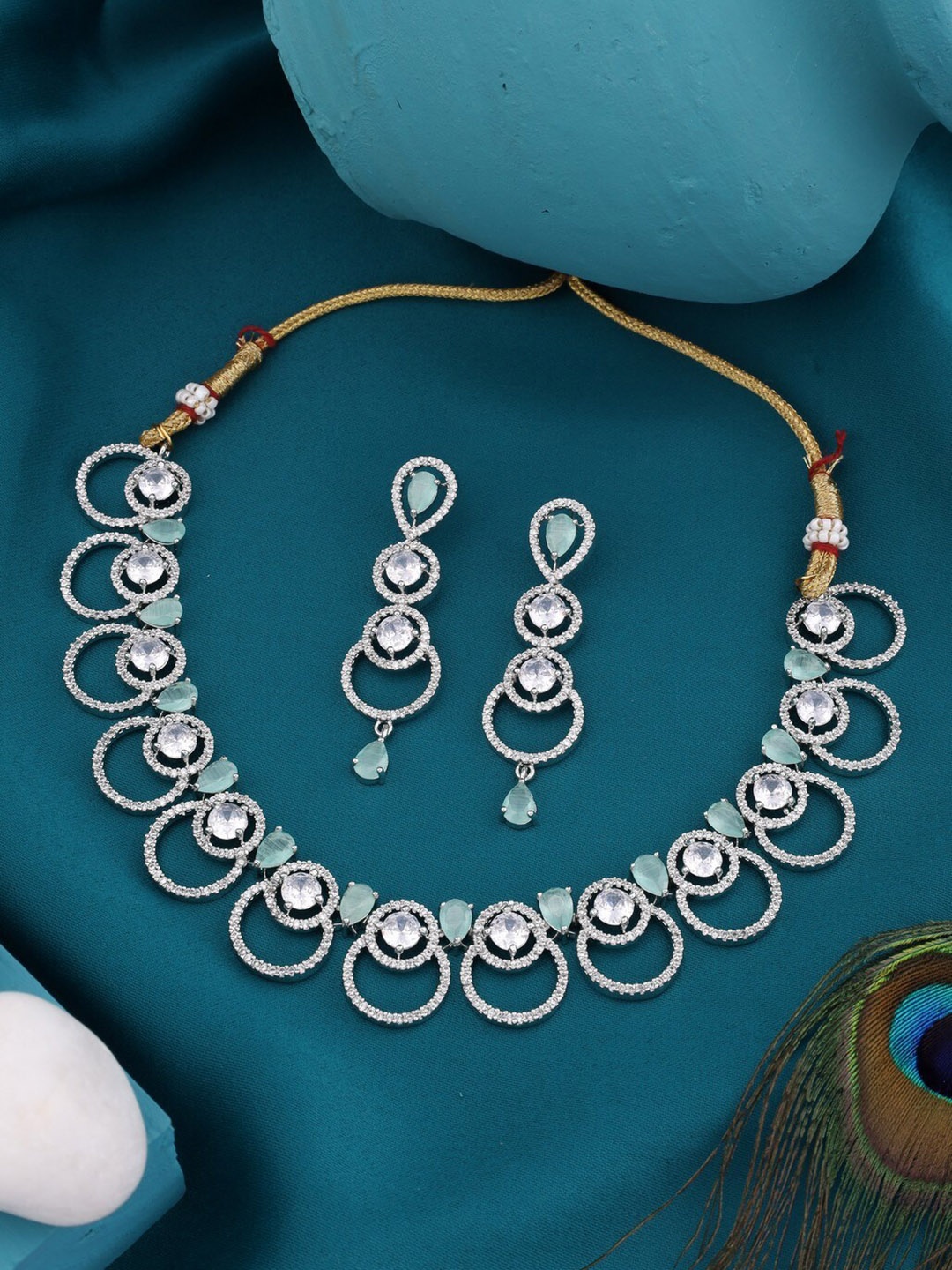 

Vita Bella Rhodium-Plated AD-Studded Jewellery Set, Silver