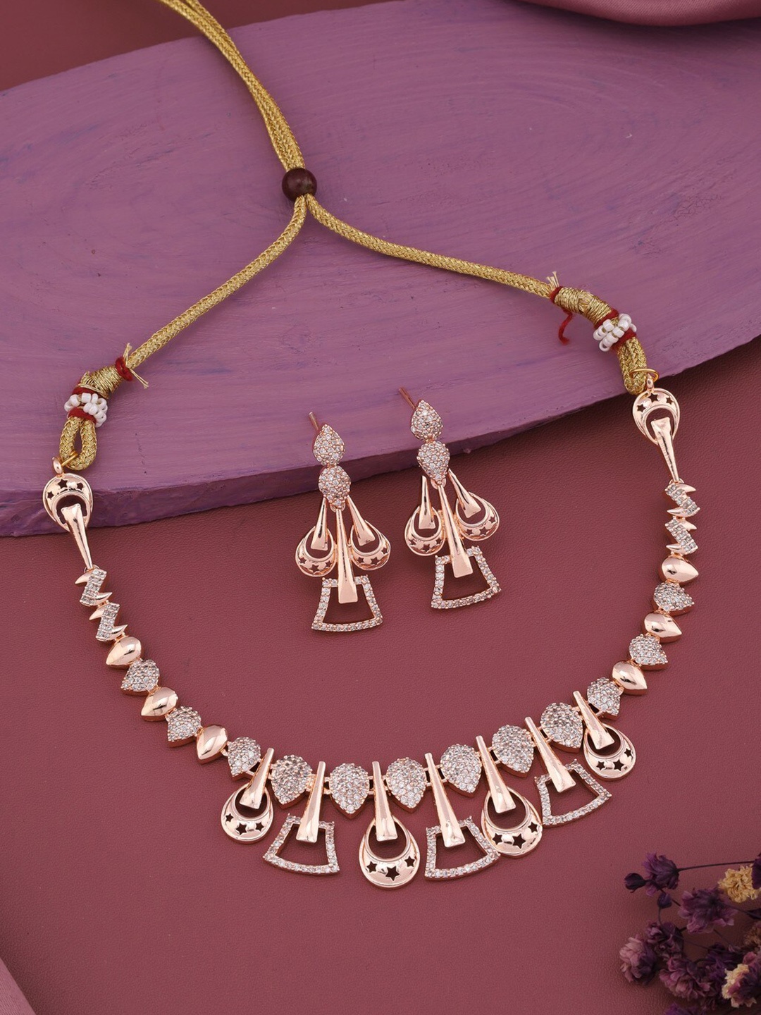 

Vita Bella Rose Gold-Plated AD-Studded & Beaded Jewellery Set