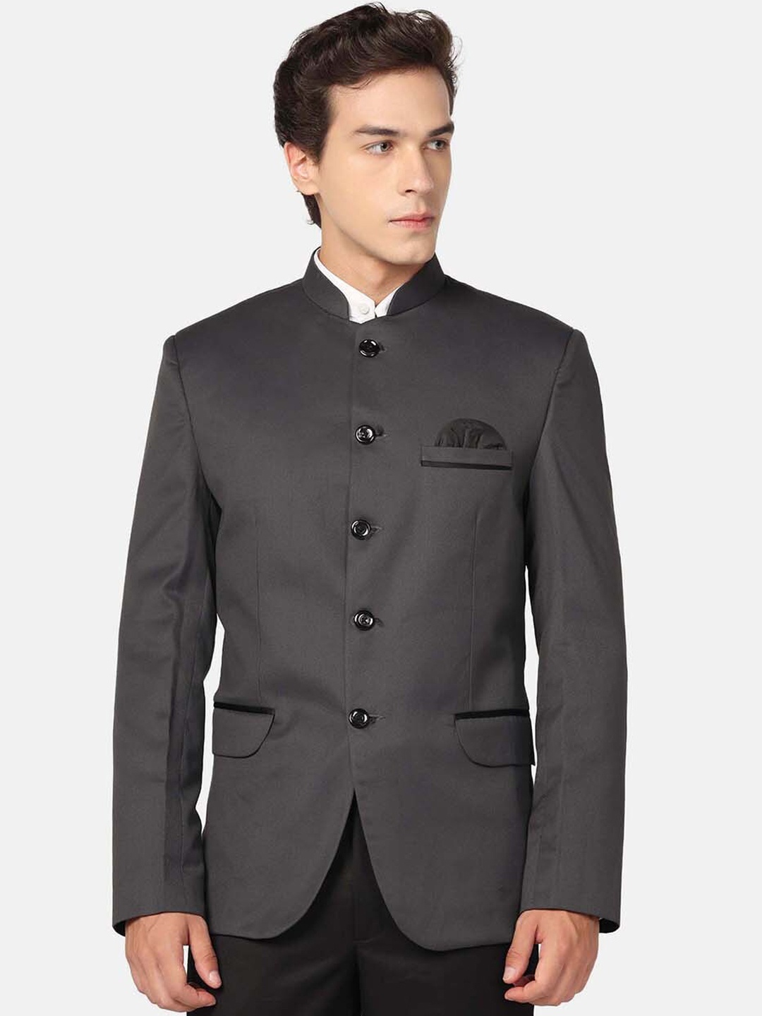

TAHVO Slim Fit Bandhgala Party Blazer, Grey