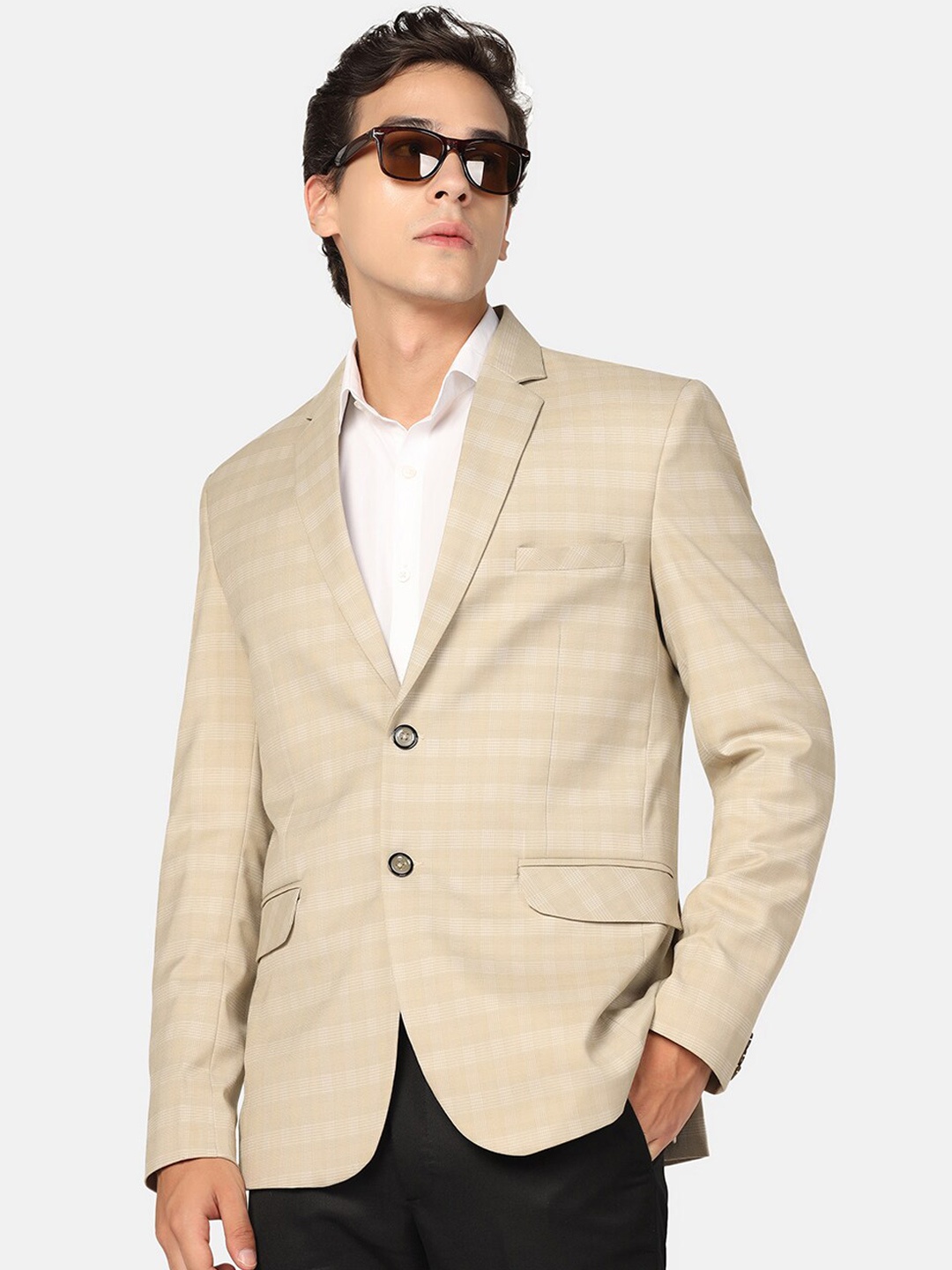 

TAHVO Checked Single-Breasted Blazers, Beige