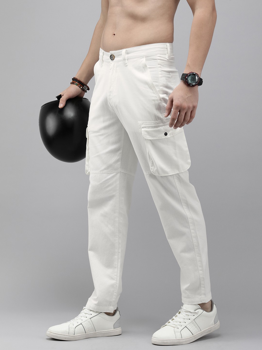 

The Roadster Life Co. Men Mid-Rise Pure Cotton Cargo Trouser, White