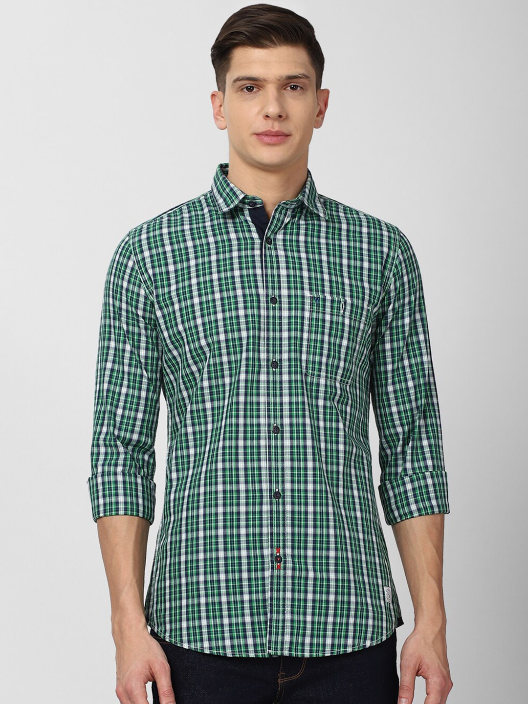

VAN HEUSEN DENIM LABS Slim Fit Tartan Checks Pure Cotton Casual Shirt, Green