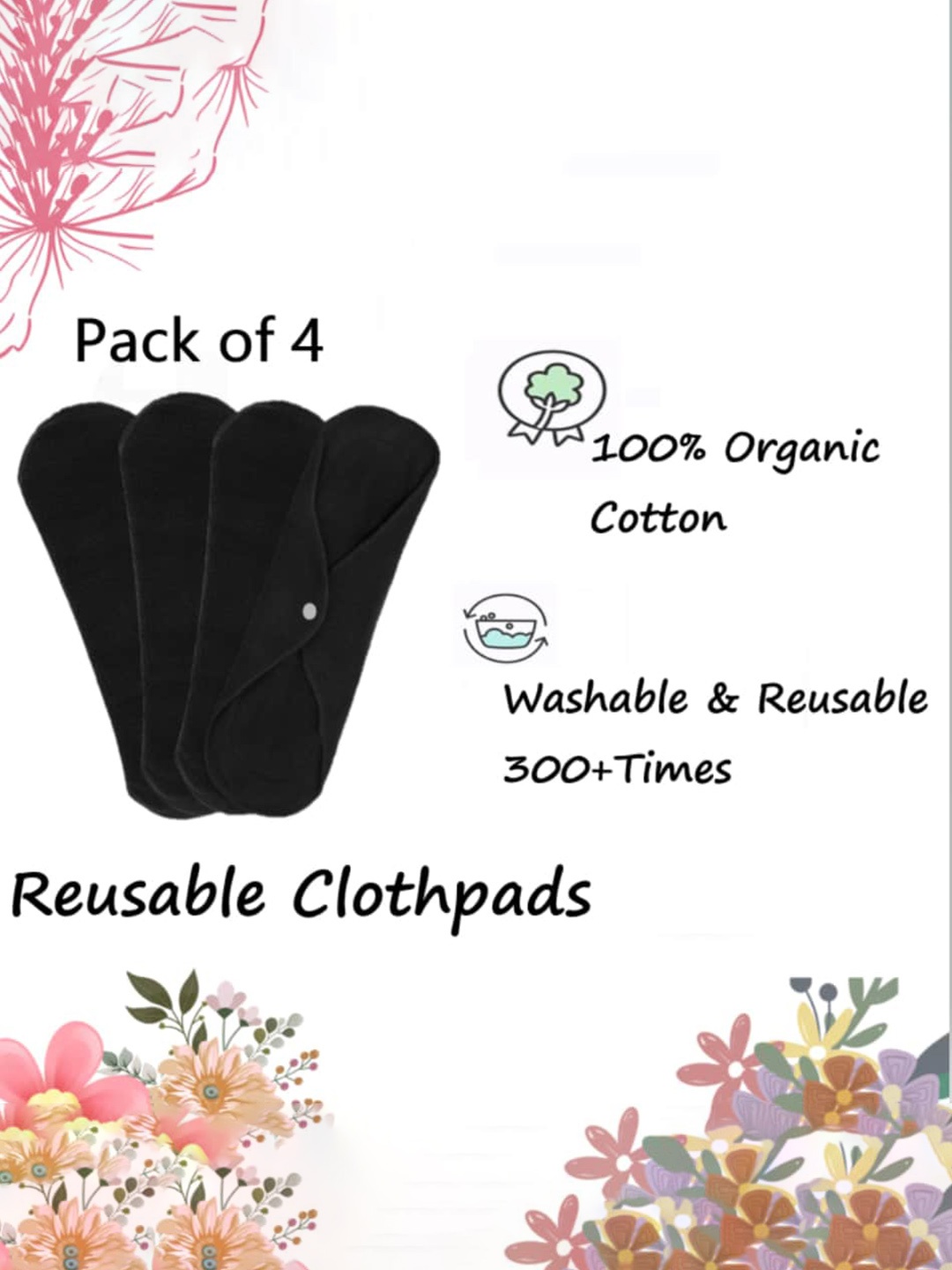 

CareDone Set of 4 Soft Ultra Thin XL Sanitary Pads, Black