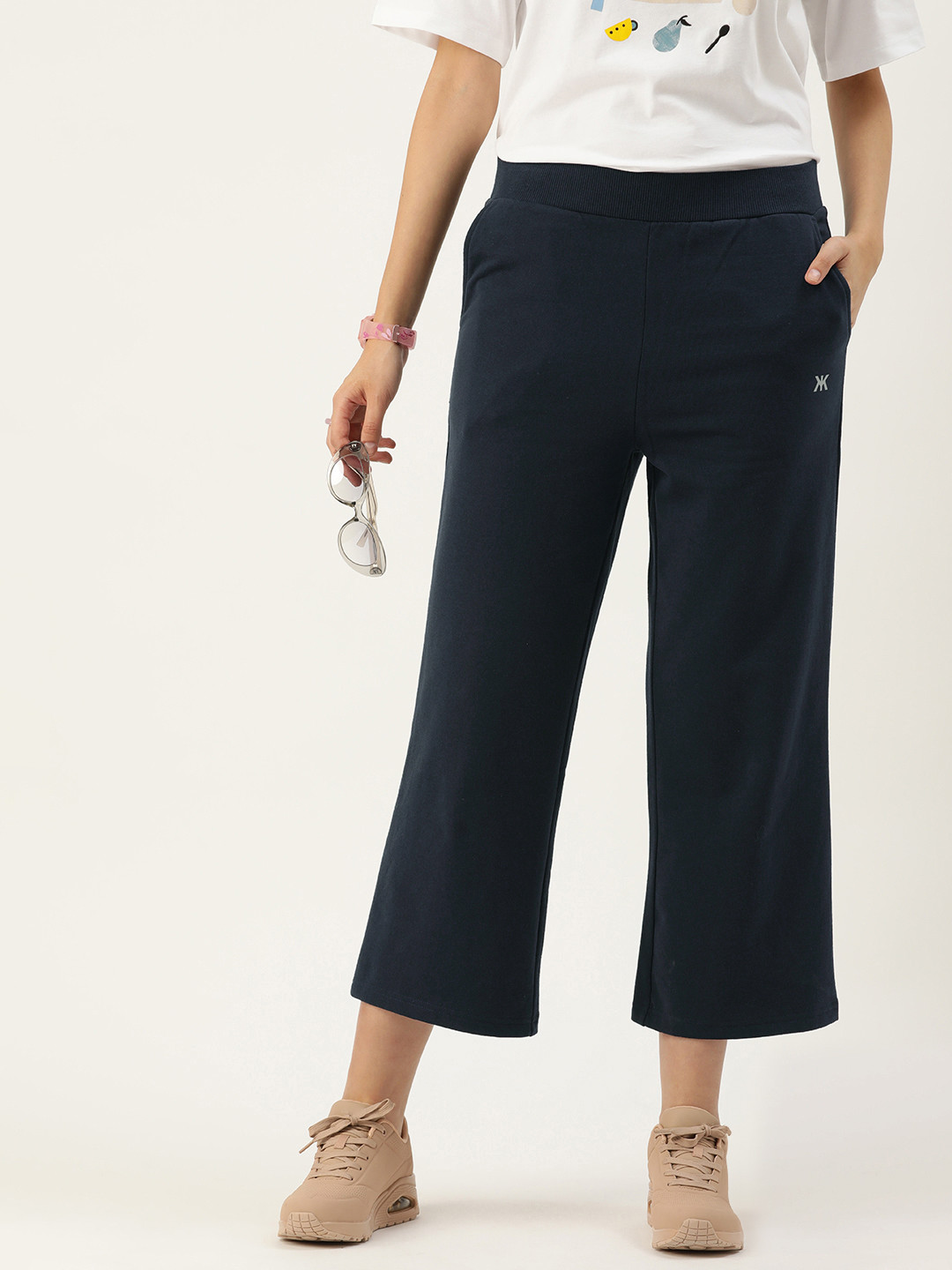 

Kook N Keech Three-Fourth Length Track Pants with Reflective Detail, Navy blue