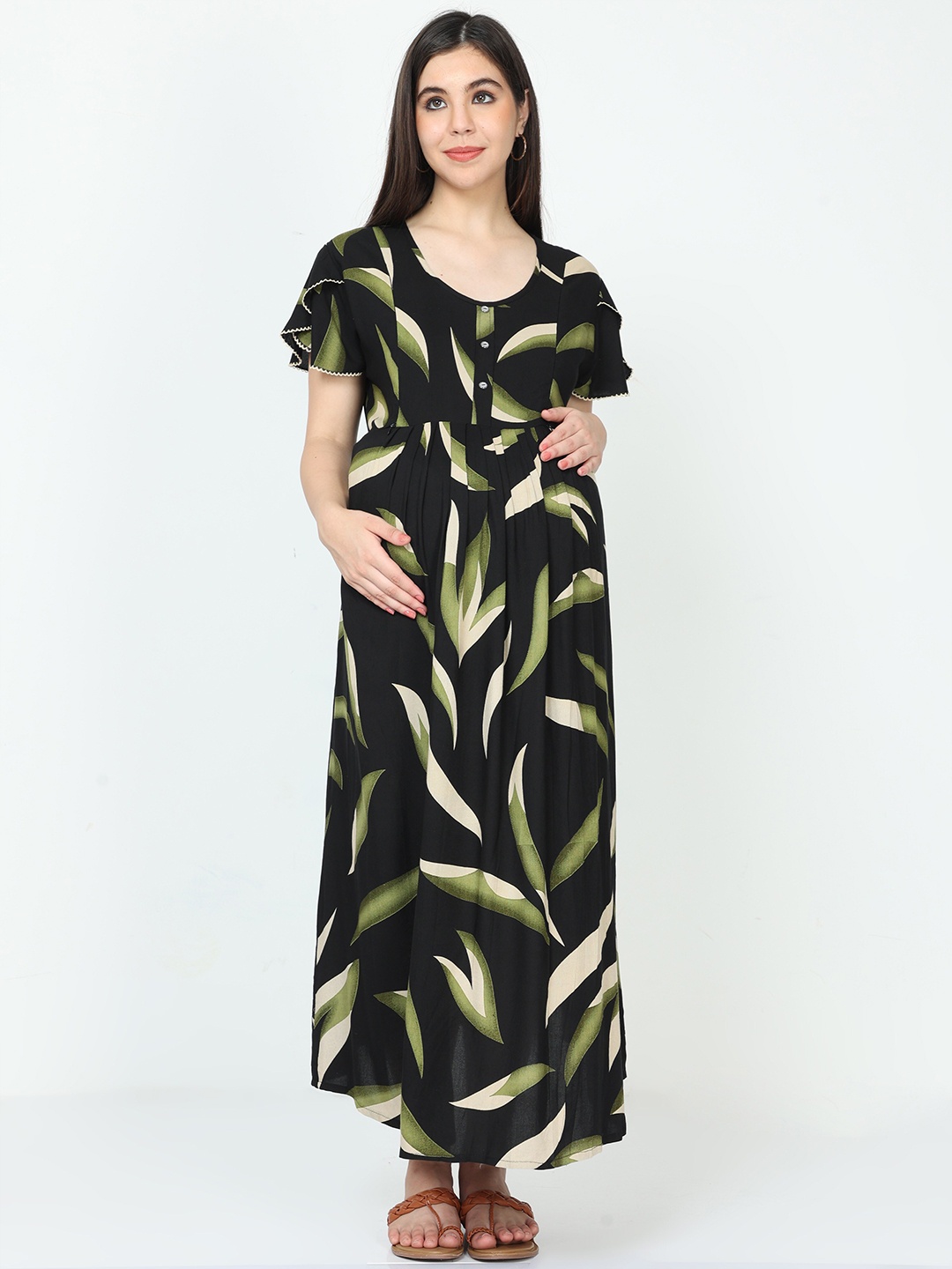 

9shines Label Blue Printed Maternity Maxi Nightdress, Black