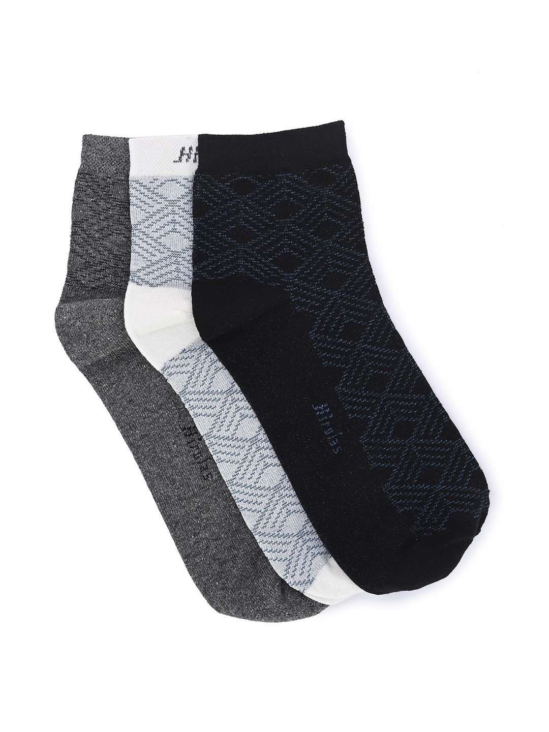 

HIROLAS Men Pack Of 3 Patterned Cotton Anti Odour Ankle-Length Socks, Black