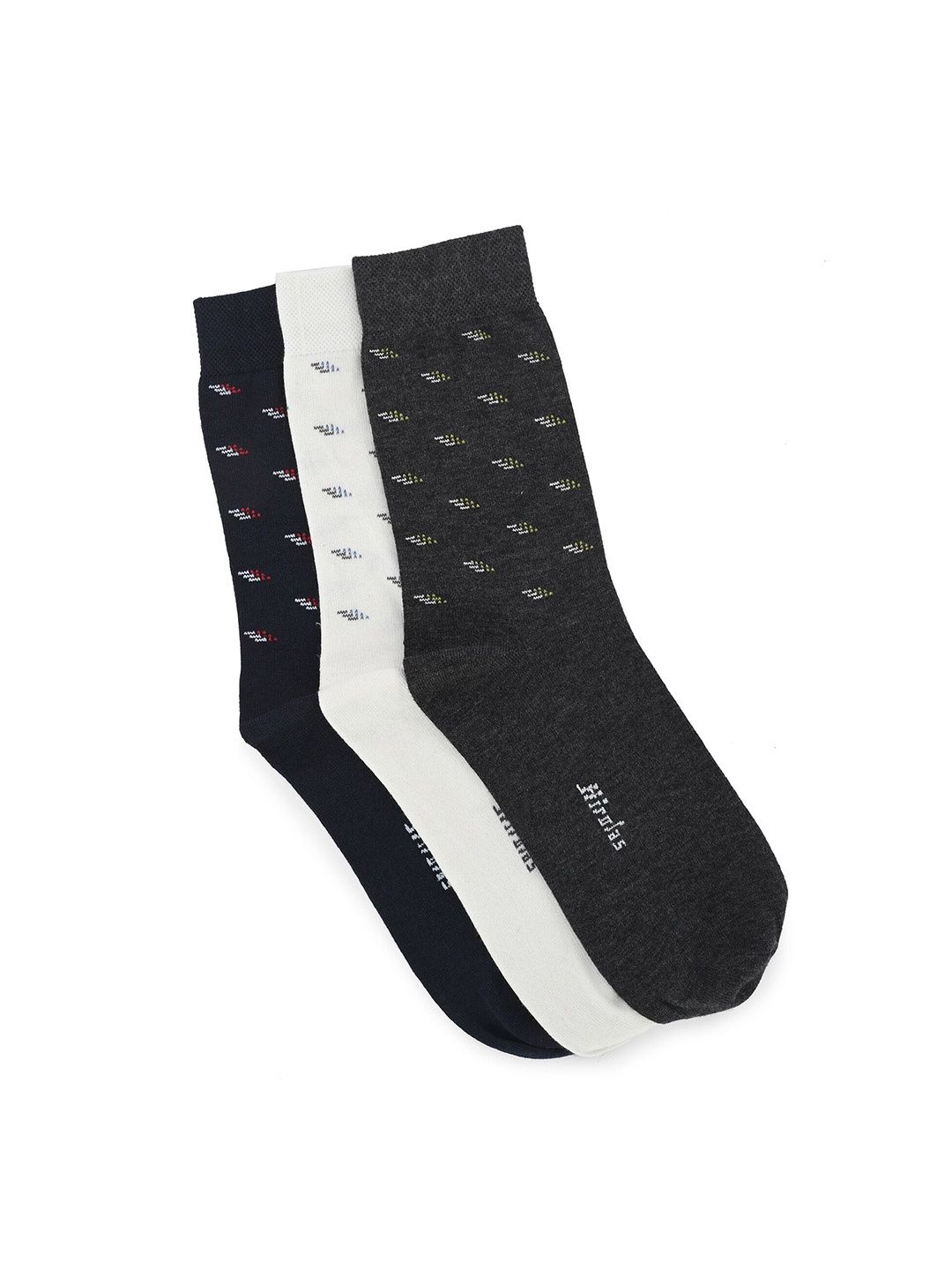 

HIROLAS Men Pack Of 3 Printed Anti-Odour Calf-Length Socks, White