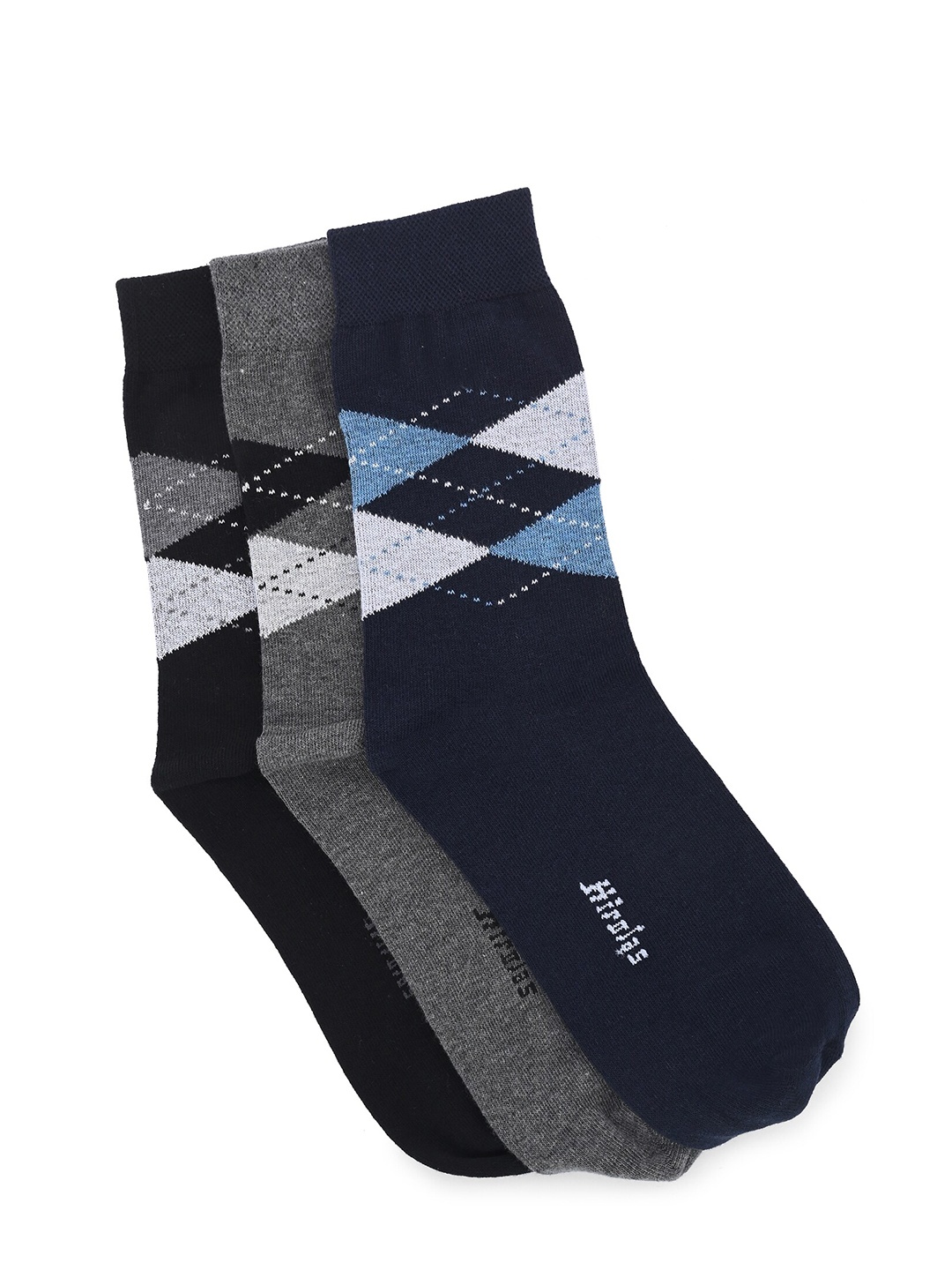 

HIROLAS Men Pack Of 3 Patterned Anti Odour Calf-Length Socks, Navy blue