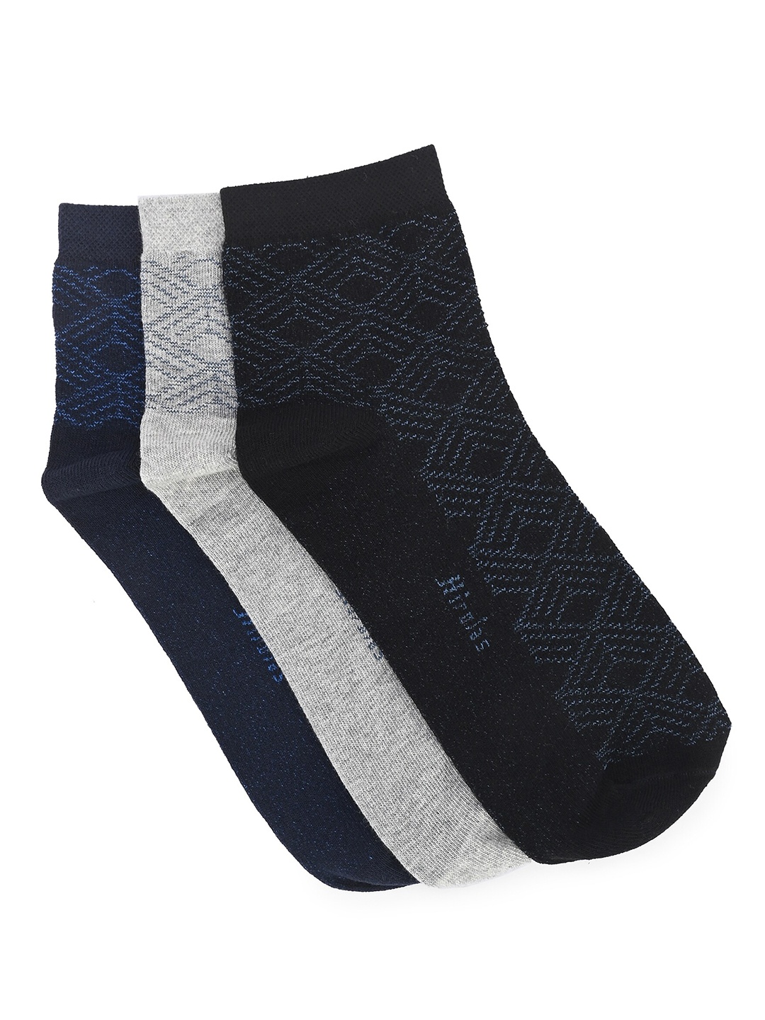 

HIROLAS Men Pack Of 3 Patterned Anti Odour Ankle-Length Socks, Navy blue