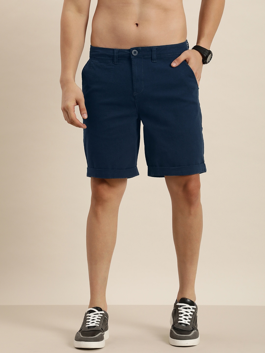 

HERE&NOW Men Mid-Rise Rapid-Dry Chino Shorts, Navy blue