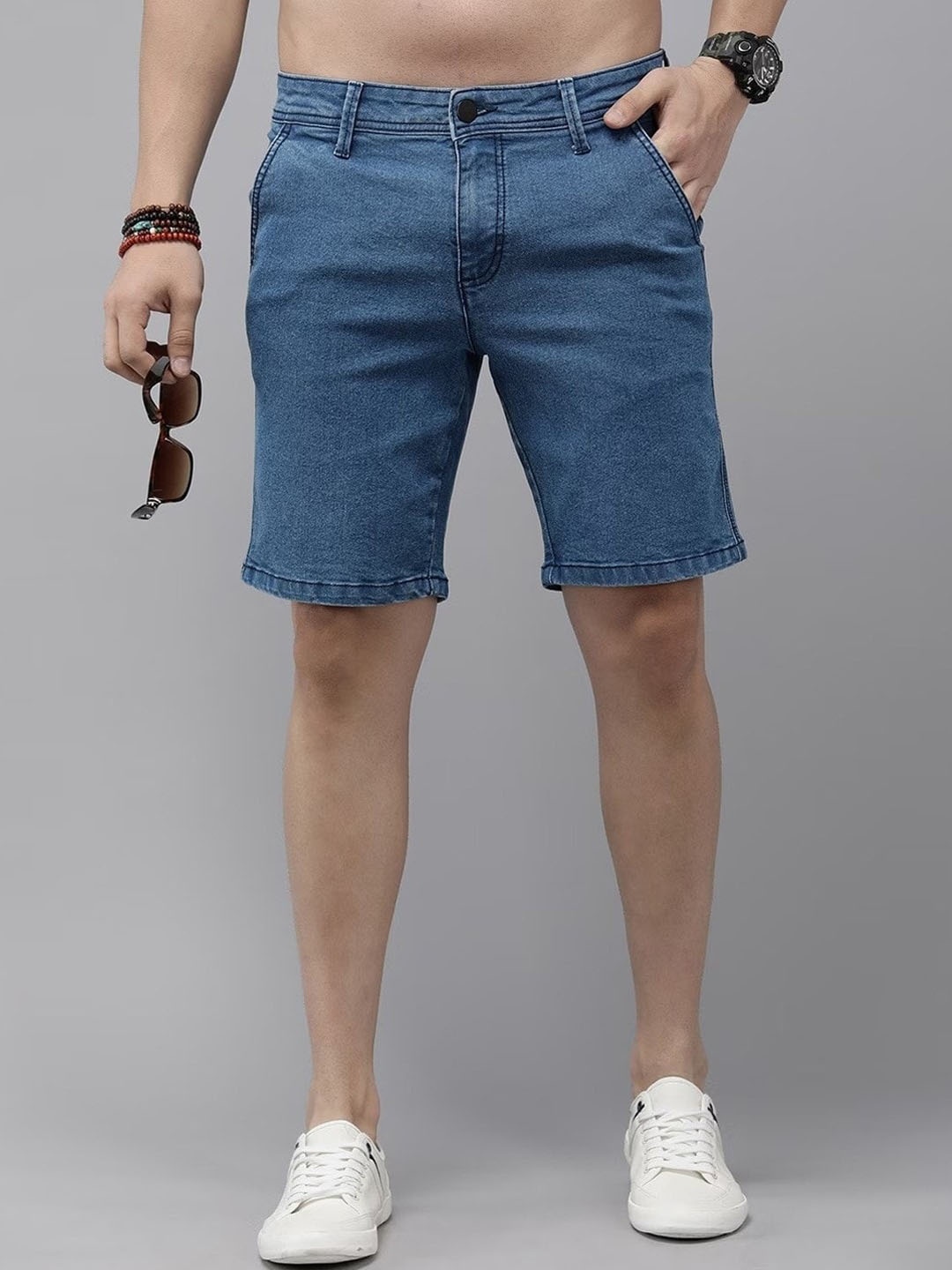 

Roadster Men Slim Fit Cotton Denim Shorts, Blue
