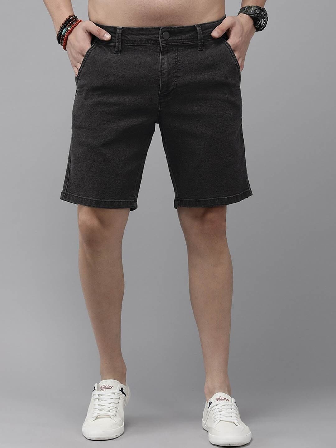 

Roadster Men Charcoal Slim-Fit Denim Shorts