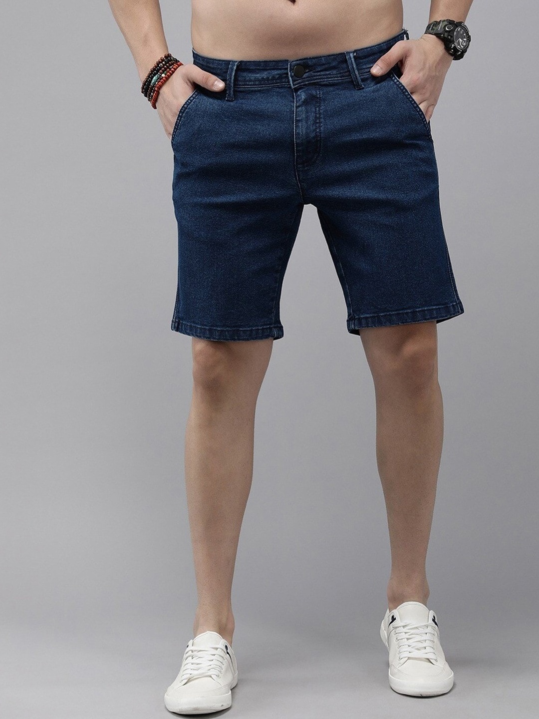 

Roadster Men Navy Blue Slim-Fit Denim Shorts
