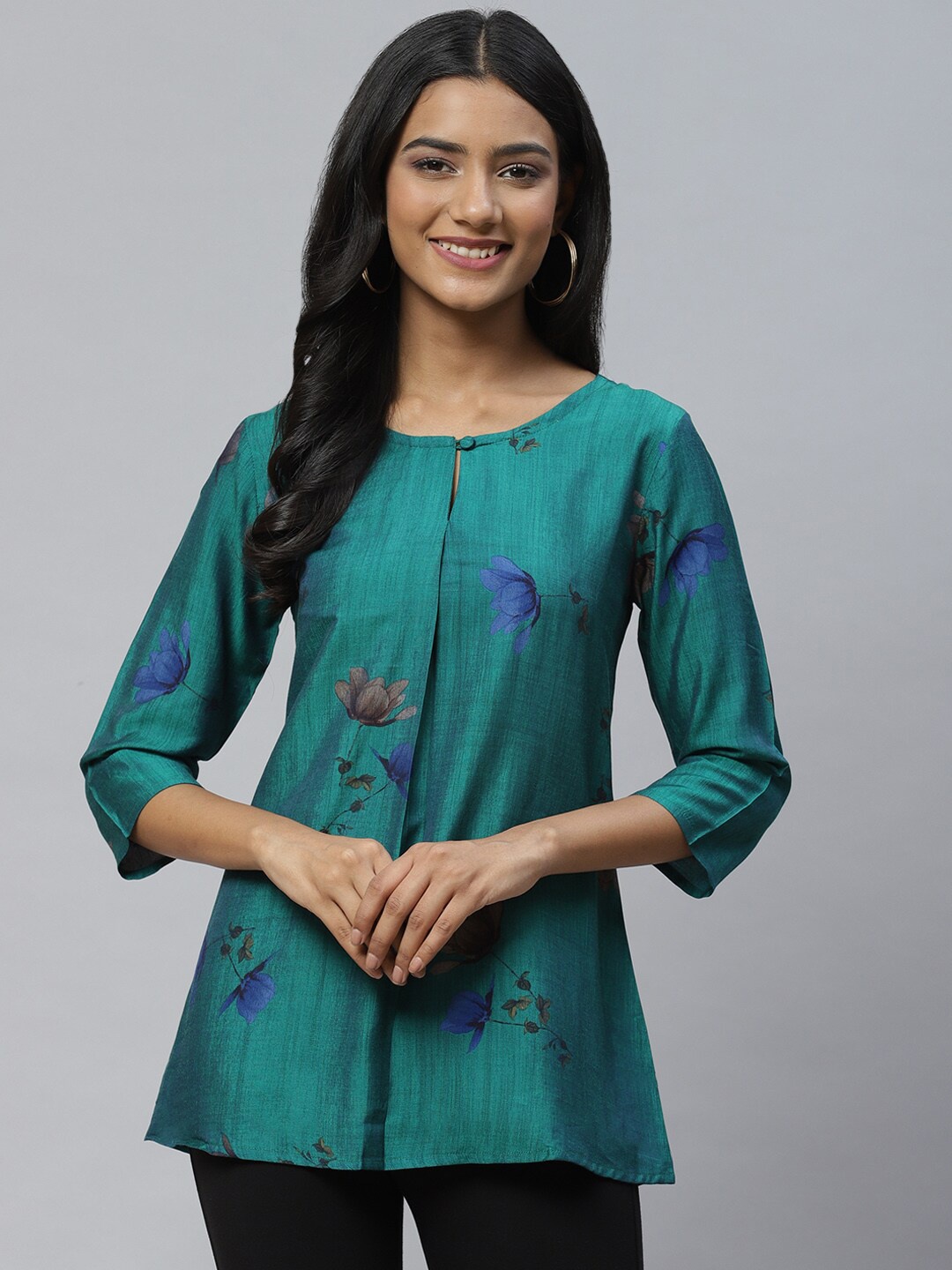

BAESD Floral Printed Keyhole Neck Top, Green