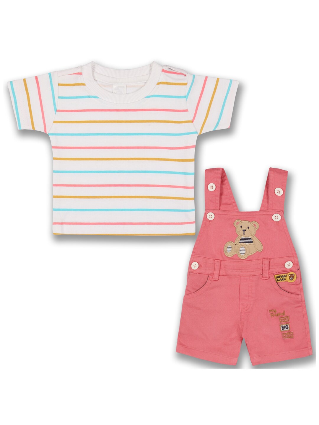 

Wish Karo Infant Boys Embroidered Cotton T-shirt & Dungaree Set, Pink