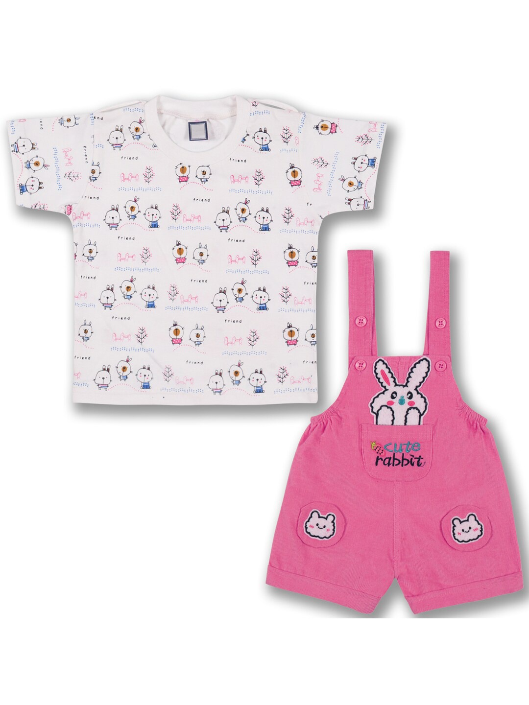 

Wish Karo Boys Printed T-shirt With Dungaree, Pink