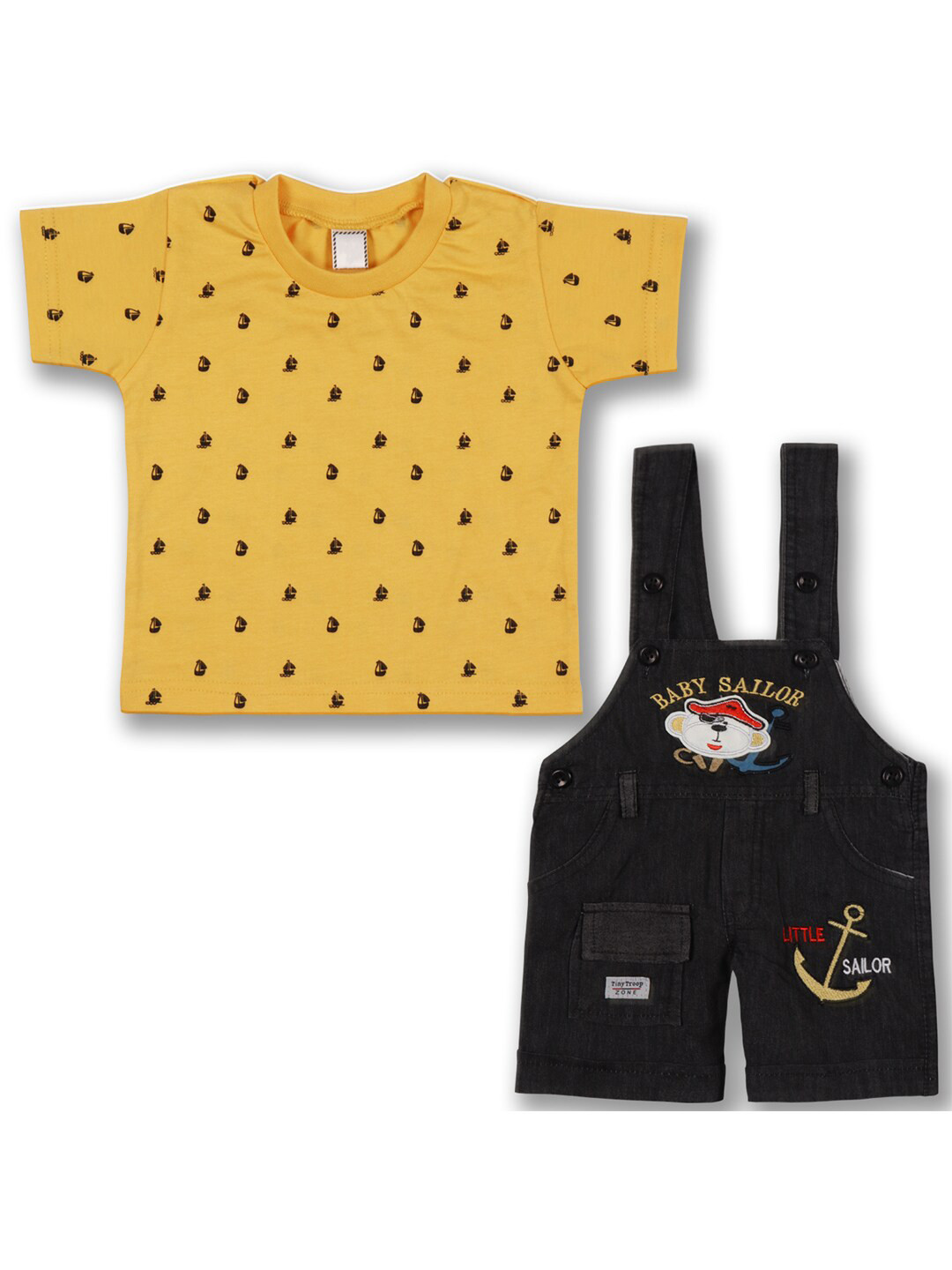 

Wish Karo Boys Printed T-shirt with Dungaree, Yellow