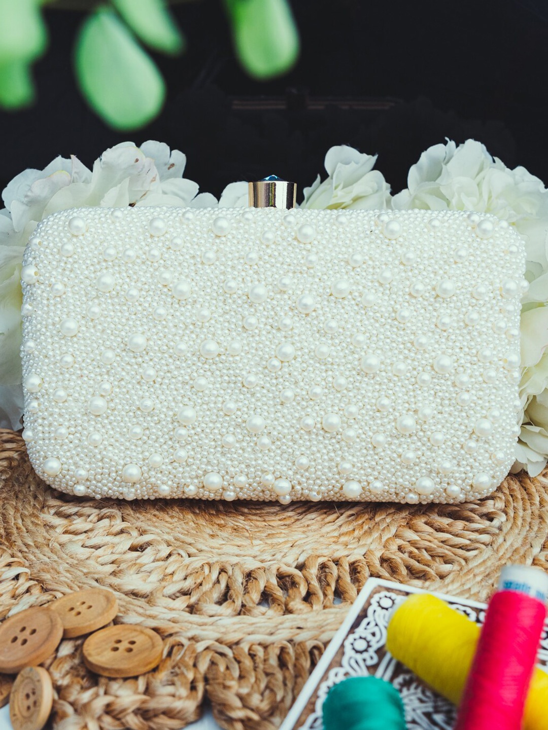 

NR By Nidhi Rathi Embellished Box Clutch, White