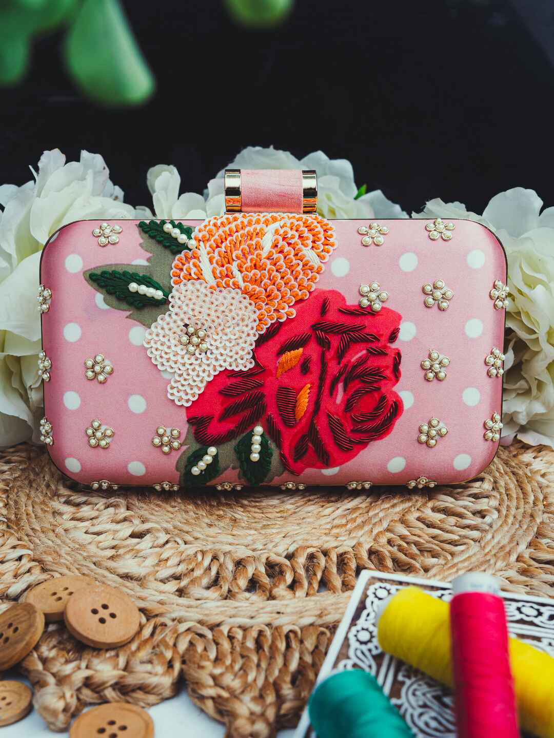 

NR By Nidhi Rathi Embellished Box Clutch, Pink