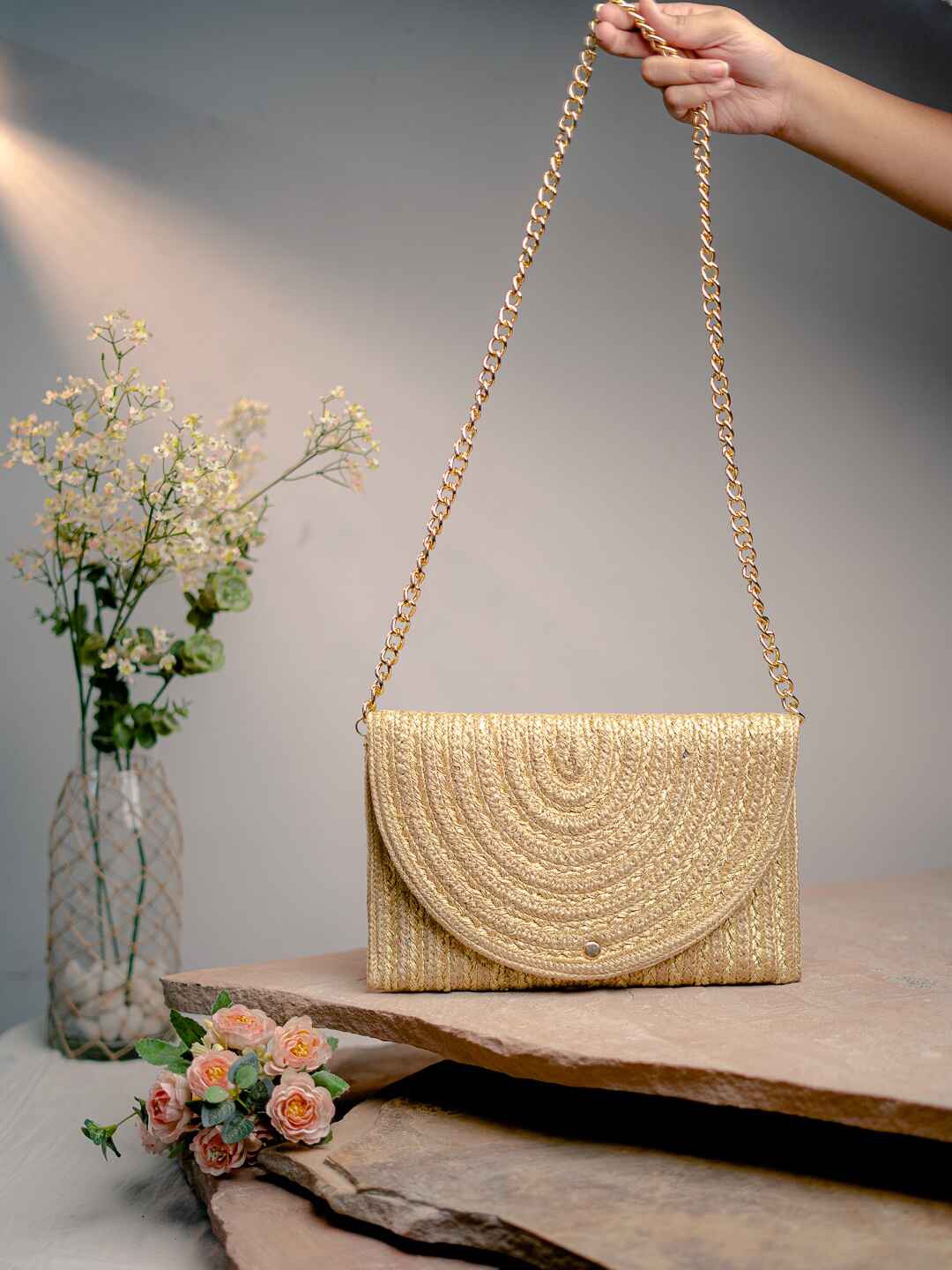 

NR By Nidhi Rathi Embroidered Envelope Clutch, Gold