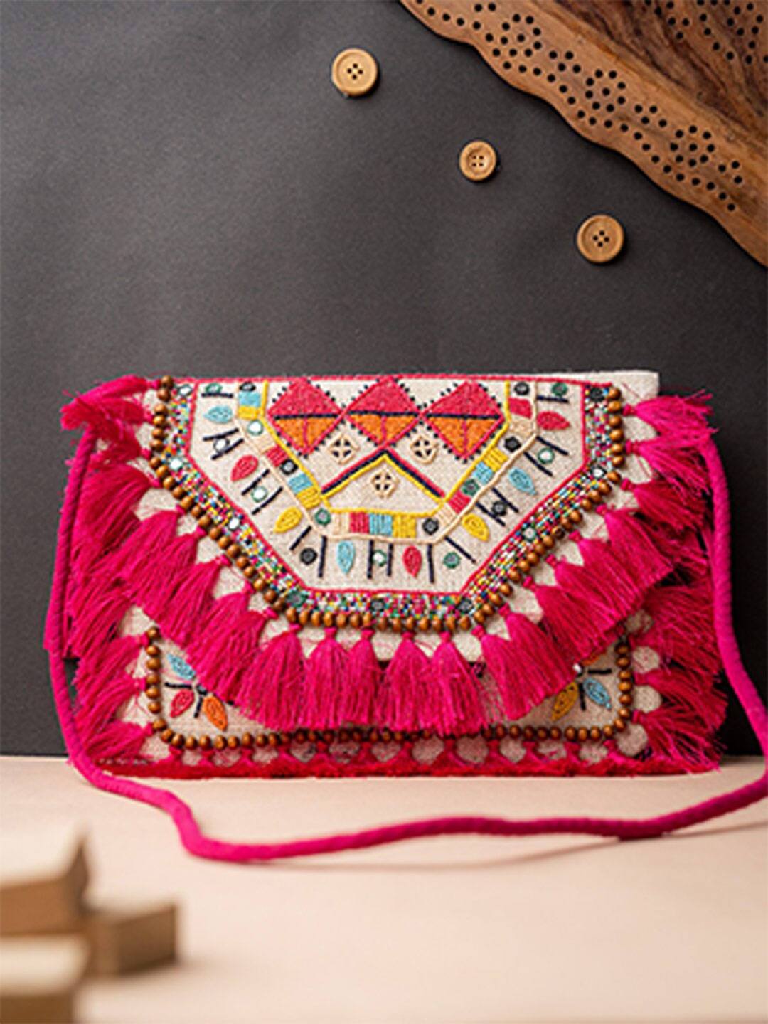

NR By Nidhi Rathi Embroidered Foldover Clutch, Beige