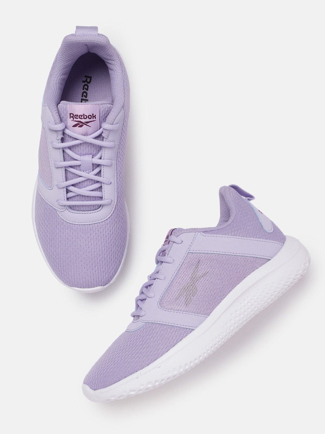 

Reebok Women Woven Design Phenom Running Shoes with Brand Logo Detail, Lavender