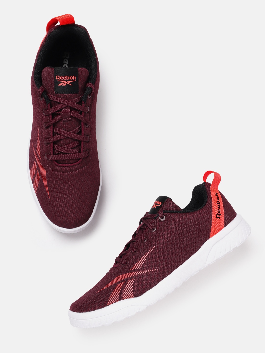 

Reebok Men Woven Design Motion Pulse Walking Shoes with Brand Logo Detail, Maroon