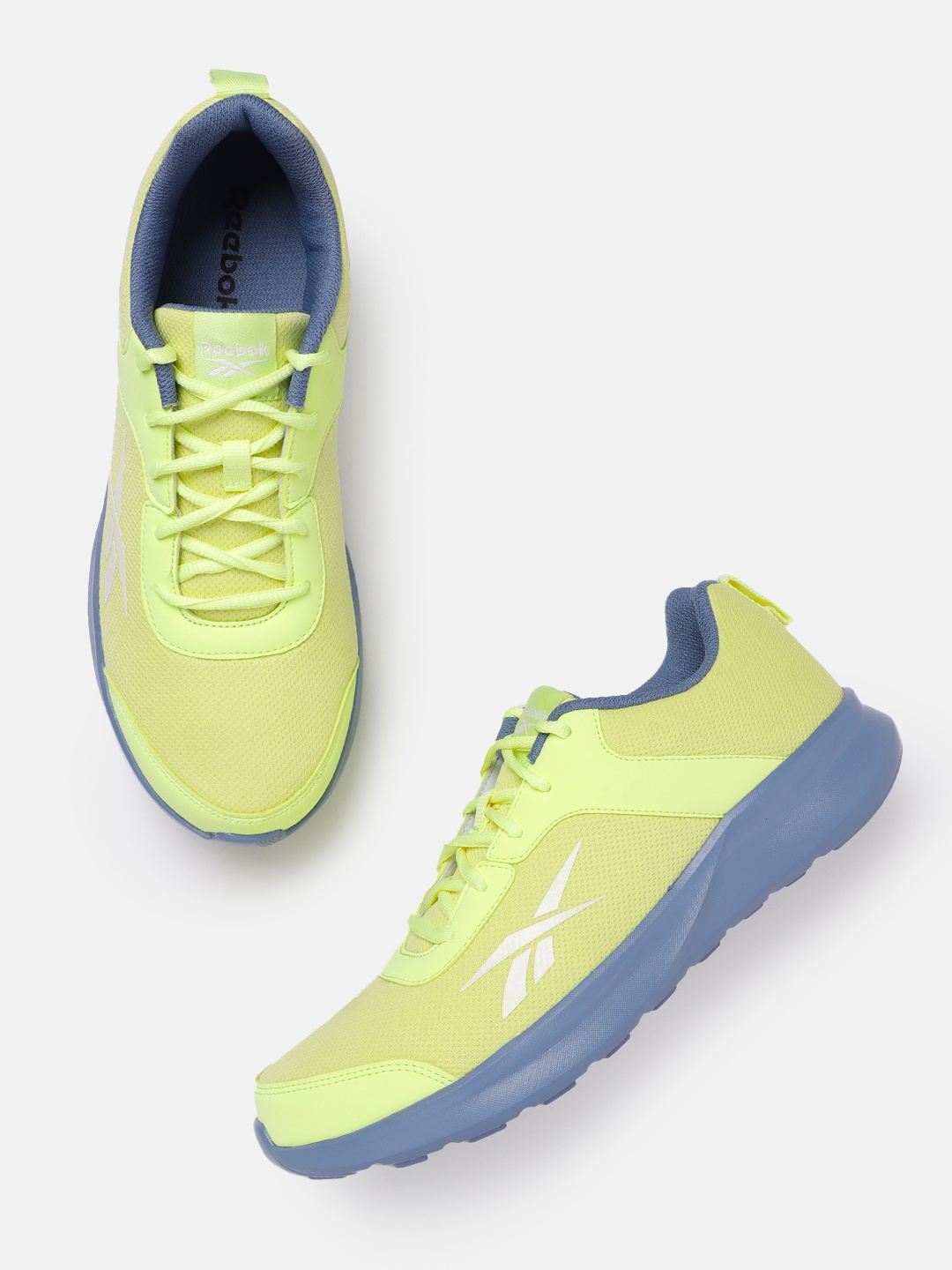 

Reebok Men Woven Design Swift Approach Running Shoes with Brand Logo Detail, Lime green