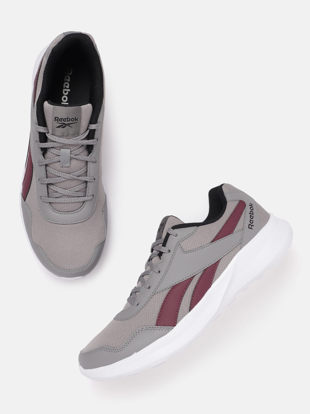 

Reebok Men Woven Design Fusion Running Shoes with Brand Logo Detail, Grey