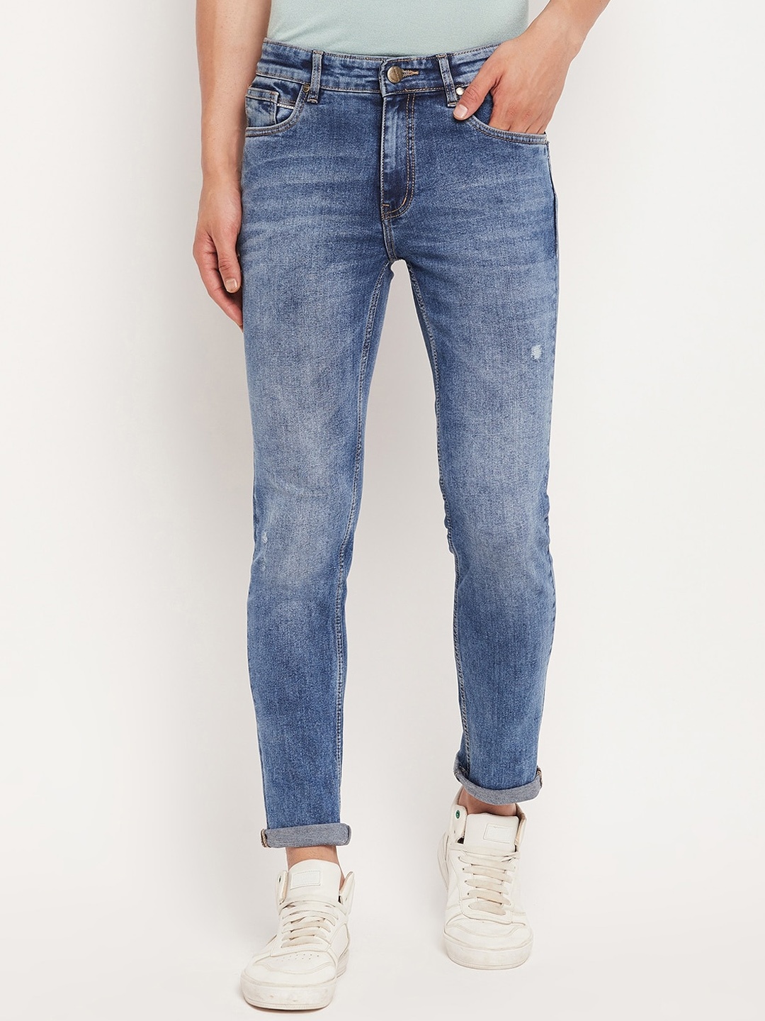 

CAMLA Men Low Distress Heavy Fade Cat Scratches Cotton Jeans, Blue