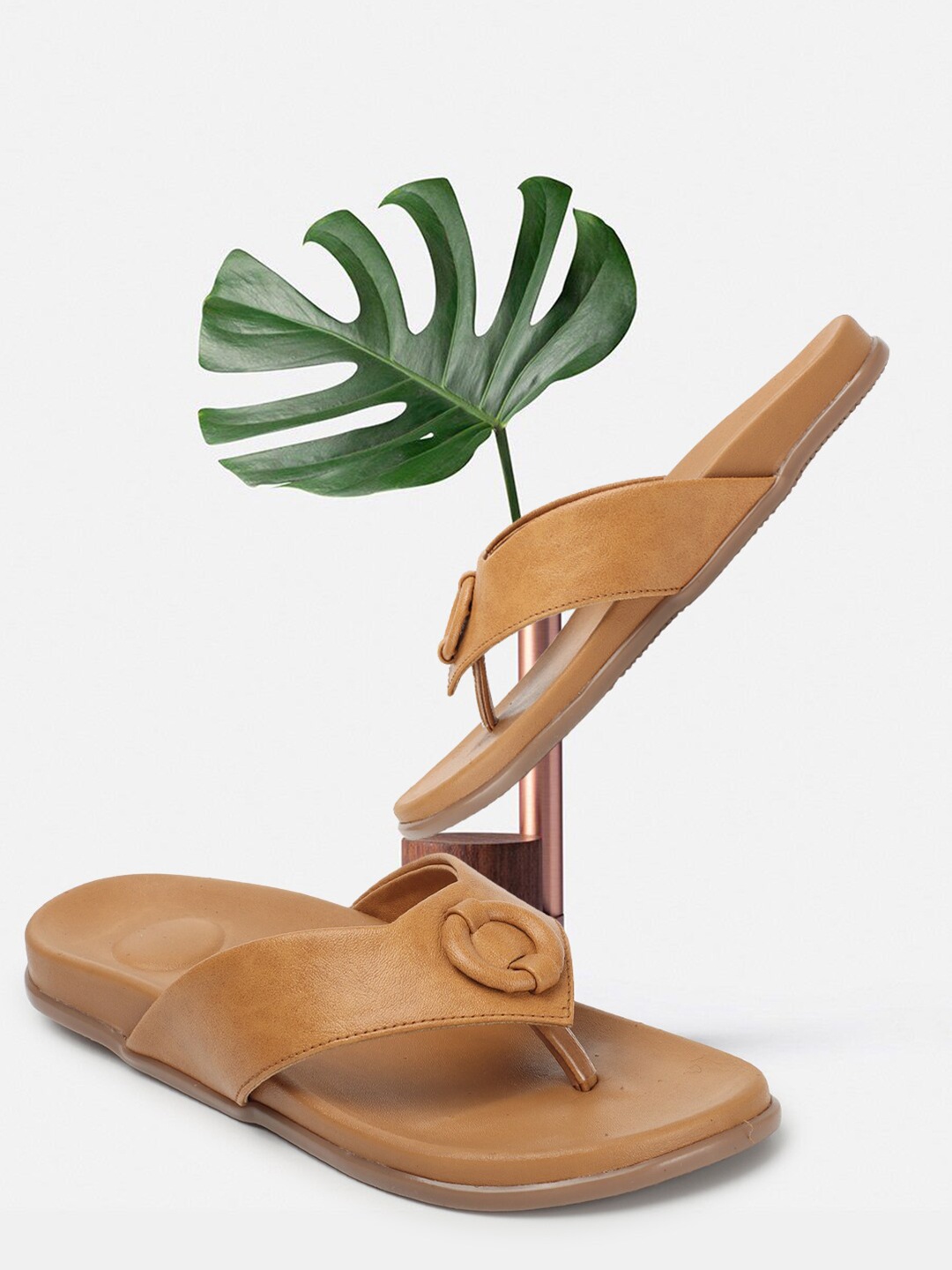 

Elle Embellished Open Toe Flats, Tan