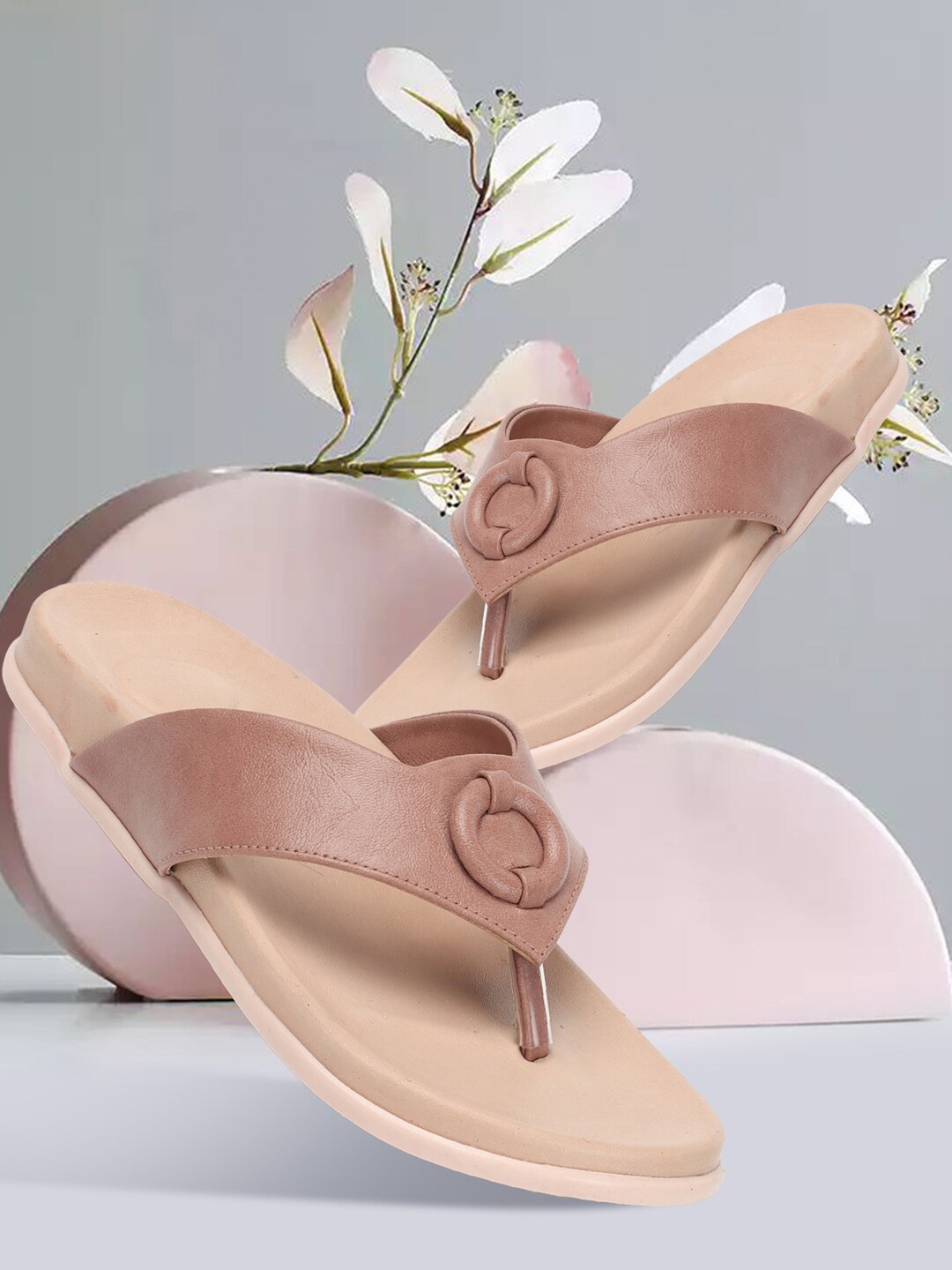 

Elle Thong Strap Open Toe Flats, Peach