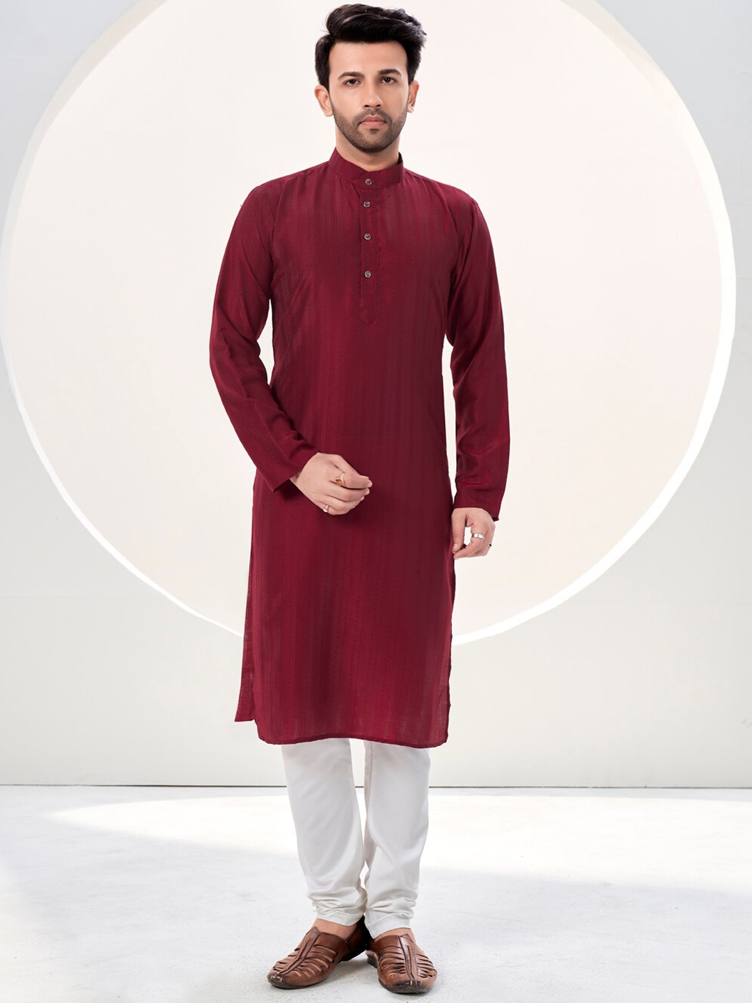 

SHOPGARB Mandarin Collar Cotton Kurta, Maroon