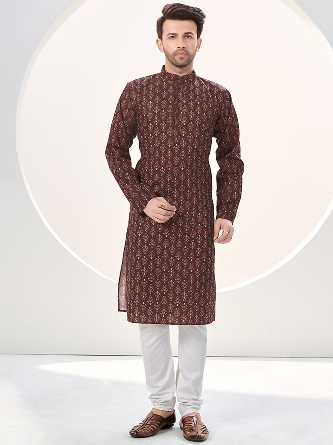 

SHOPGARB Ethnic Motifs Printed Kurta, Brown