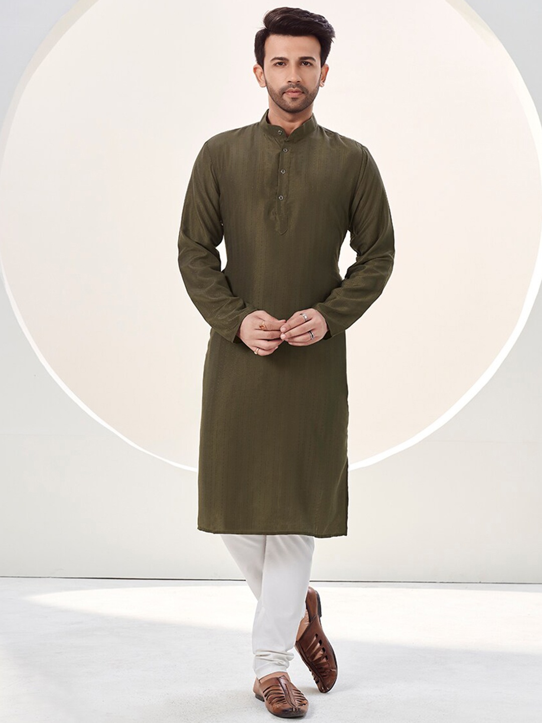 

SHOPGARB Mandarin Collar Cotton Kurta, Brown