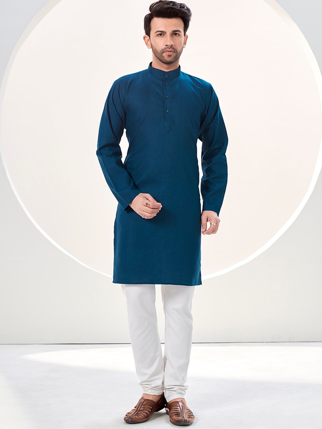 

SHOPGARB Mandarin Collar Cotton Kurta, Blue