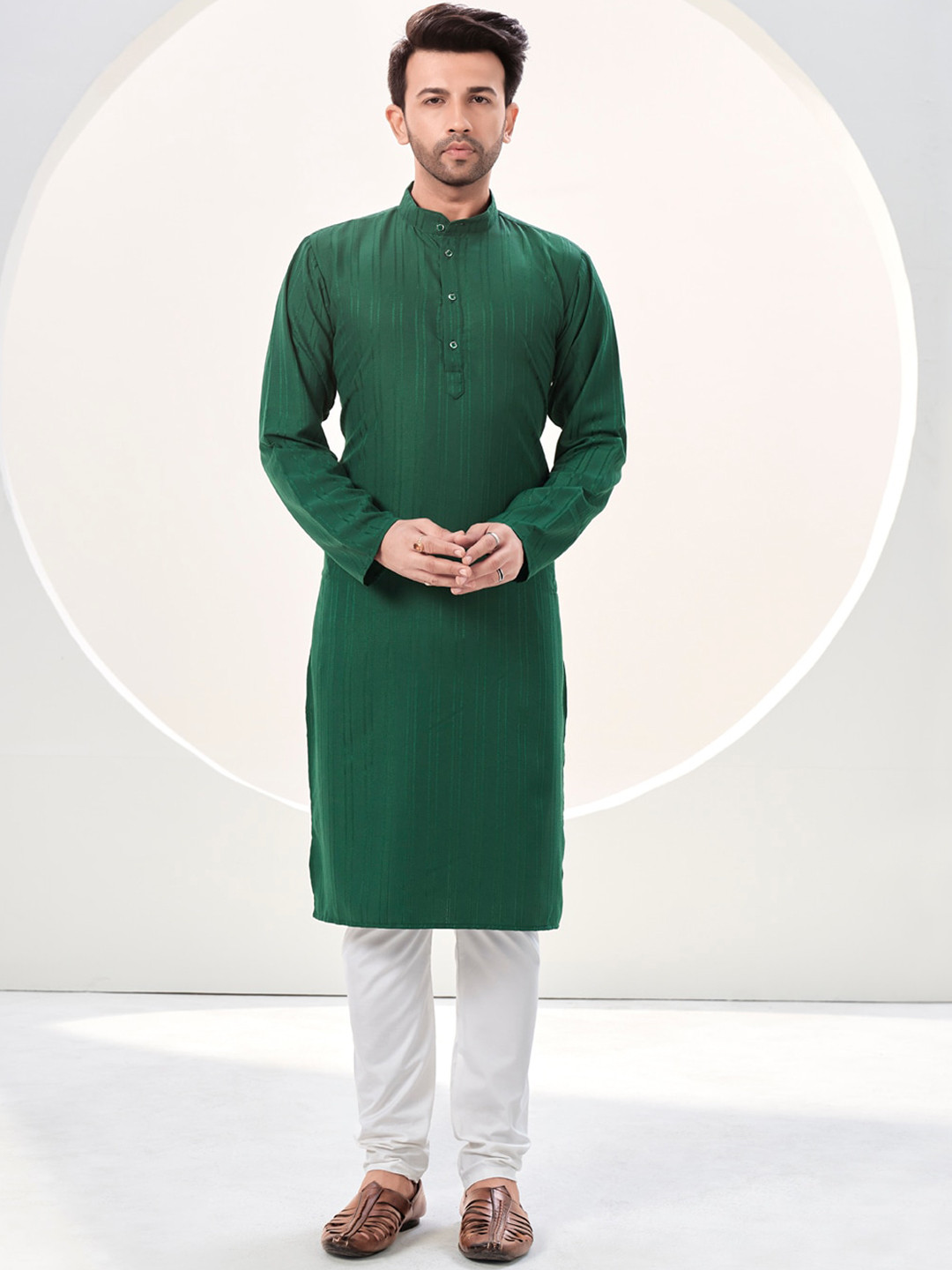 

SHOPGARB Band Collar Straight Kurta, Green