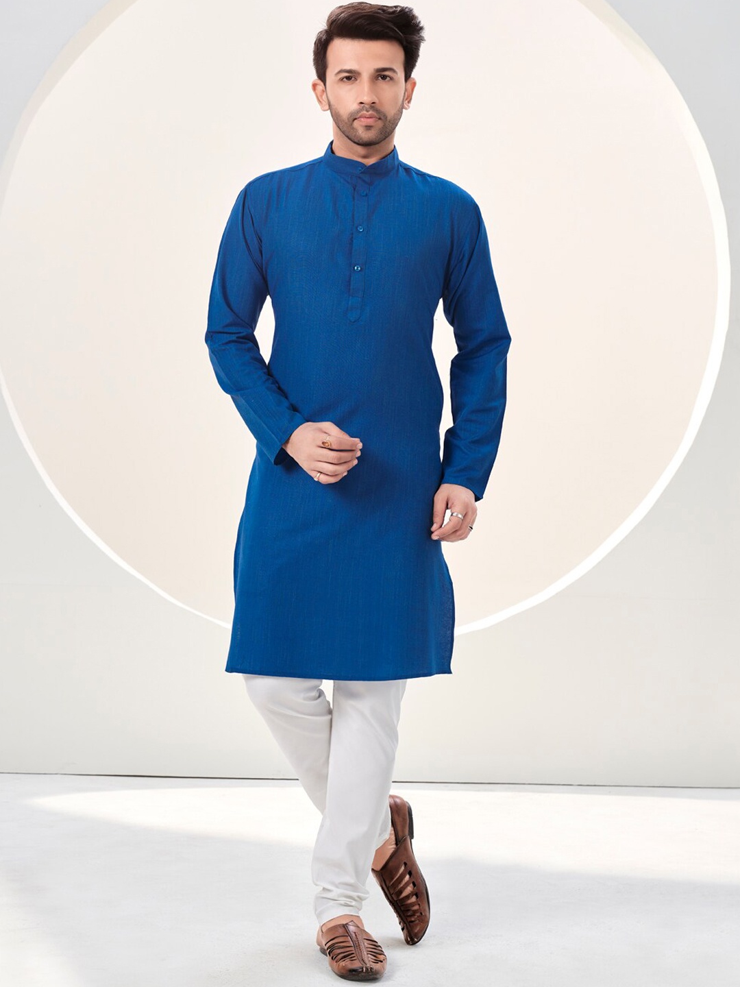 

SHOPGARB Mandarin Collar Long Sleeve Kurta, Blue