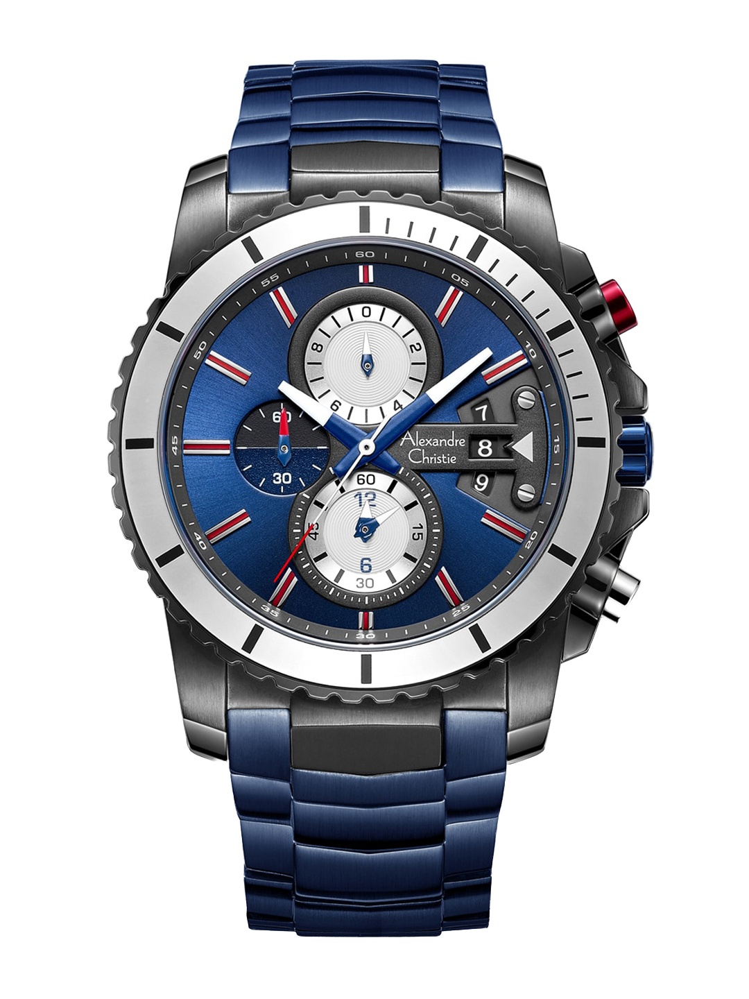 

Alexandre Christie Men Patterned Dial & Bracelet Style Straps Analogue Watch 6455MCBGUBU, Blue