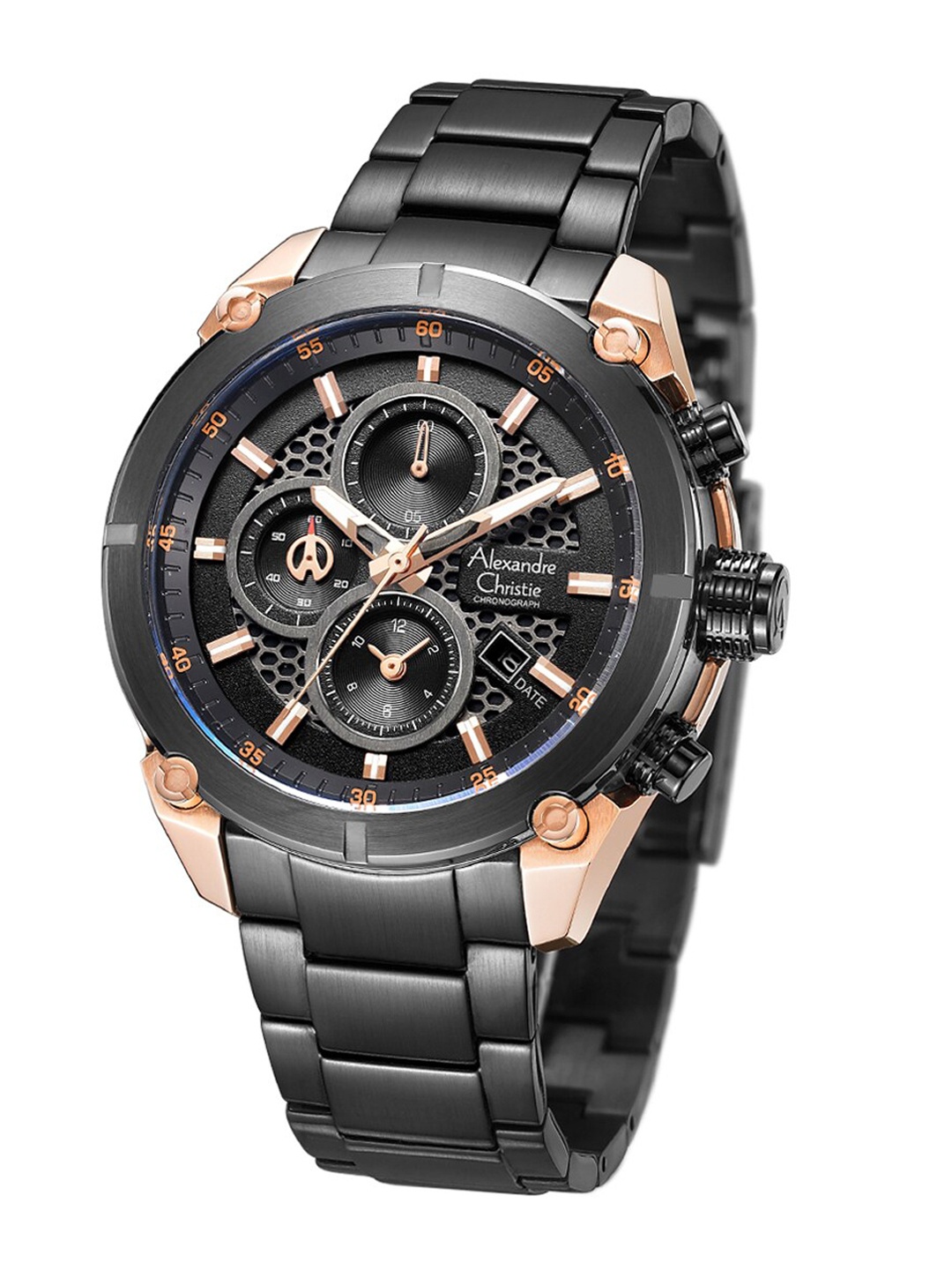 

Alexandre Christie Men Round Chronograph Analogue Watch 6490MCBBRBA, Black
